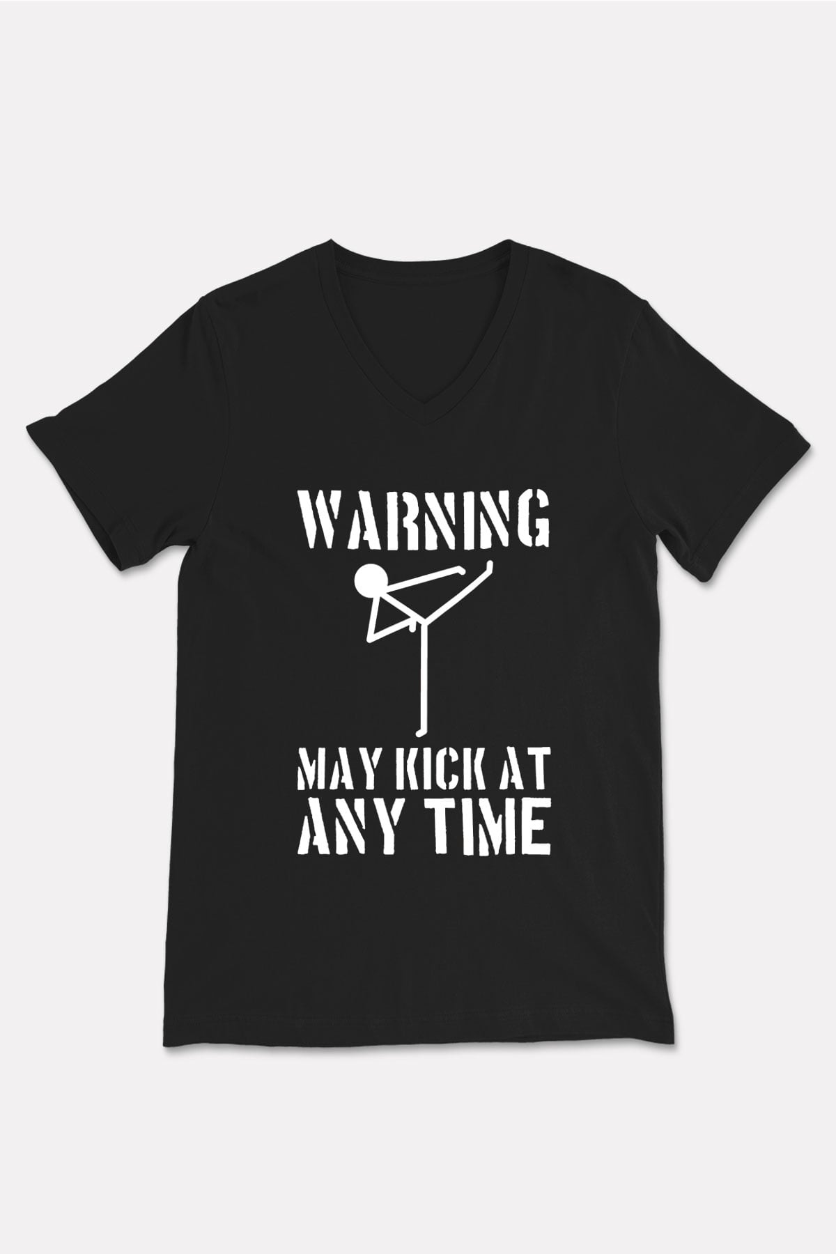 Wushu Baskılı Unisex Siyah V Yaka Tişört