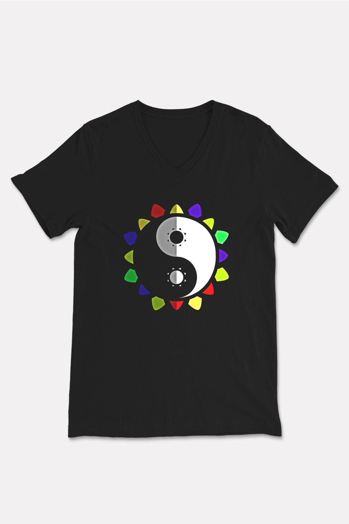 Wushu Baskılı Unisex Siyah V Yaka Tişört
