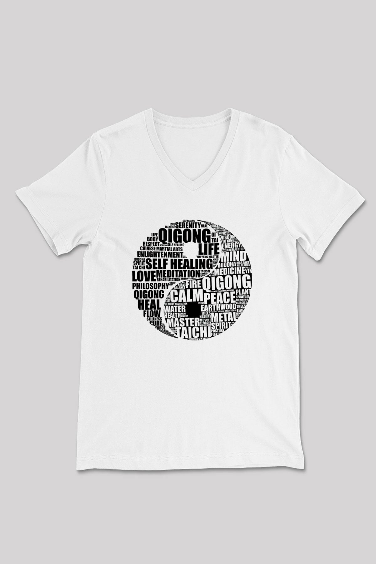 Wushu Baskılı Unisex V Yaka Tişört - Tshirt