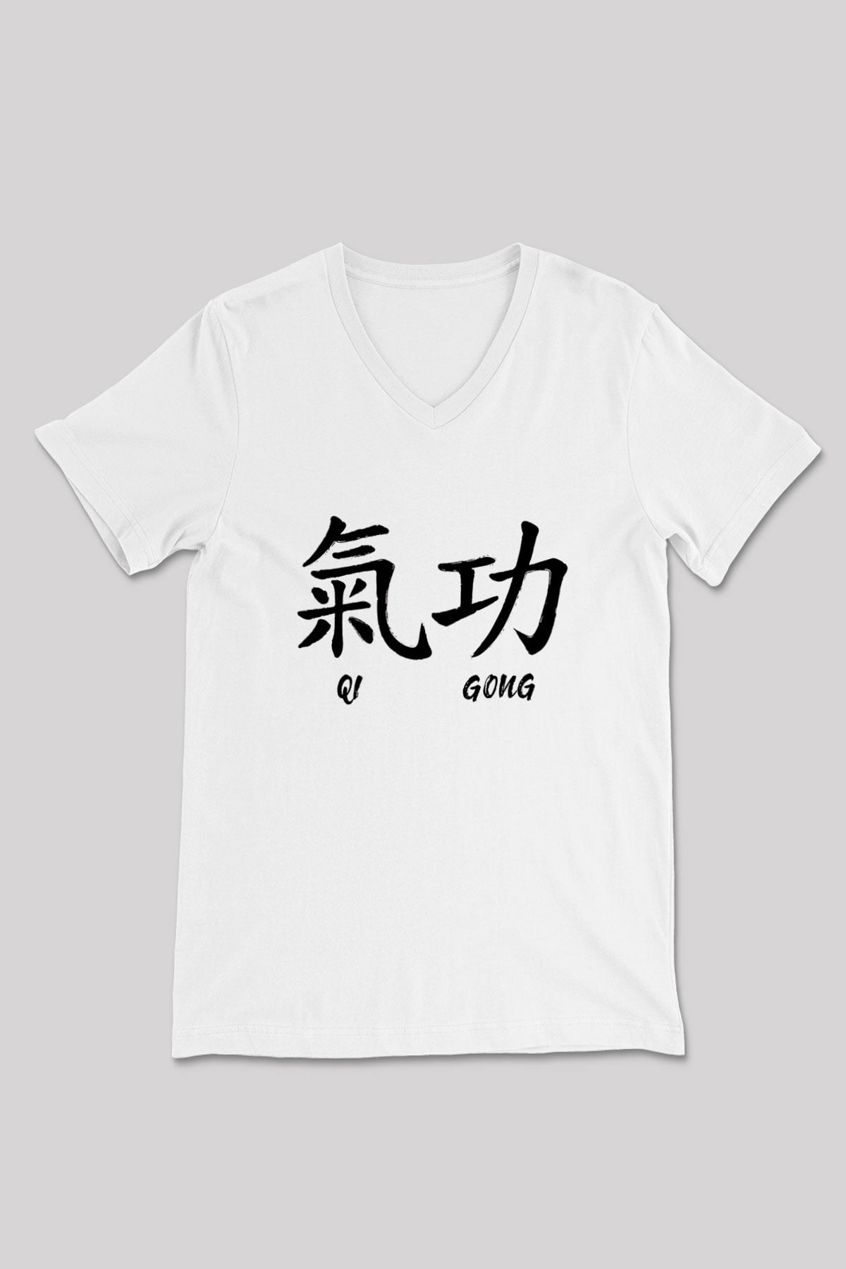 Wushu Baskılı Unisex V Yaka Tişört - Tshirt