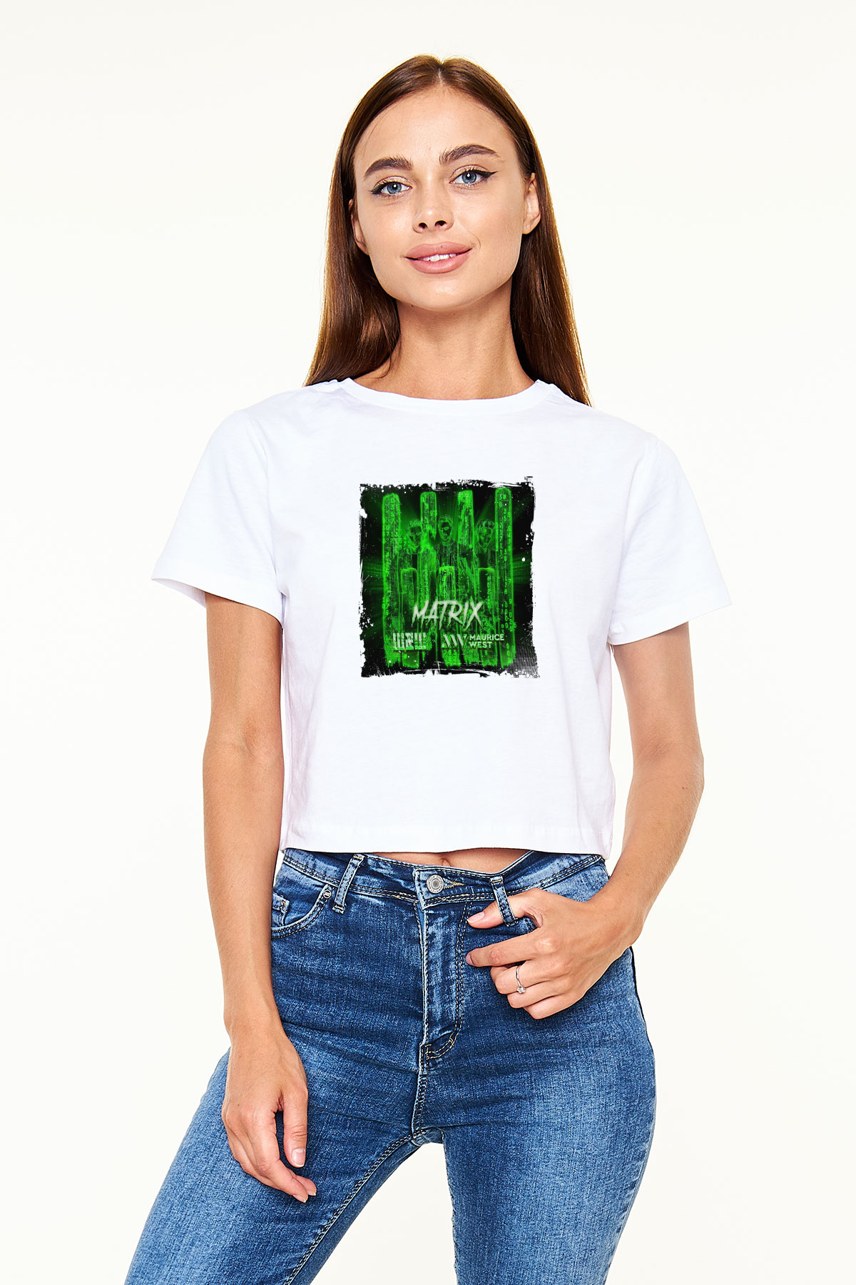 W&W Baskılı Beyaz Kadın Crop Top Tişört
