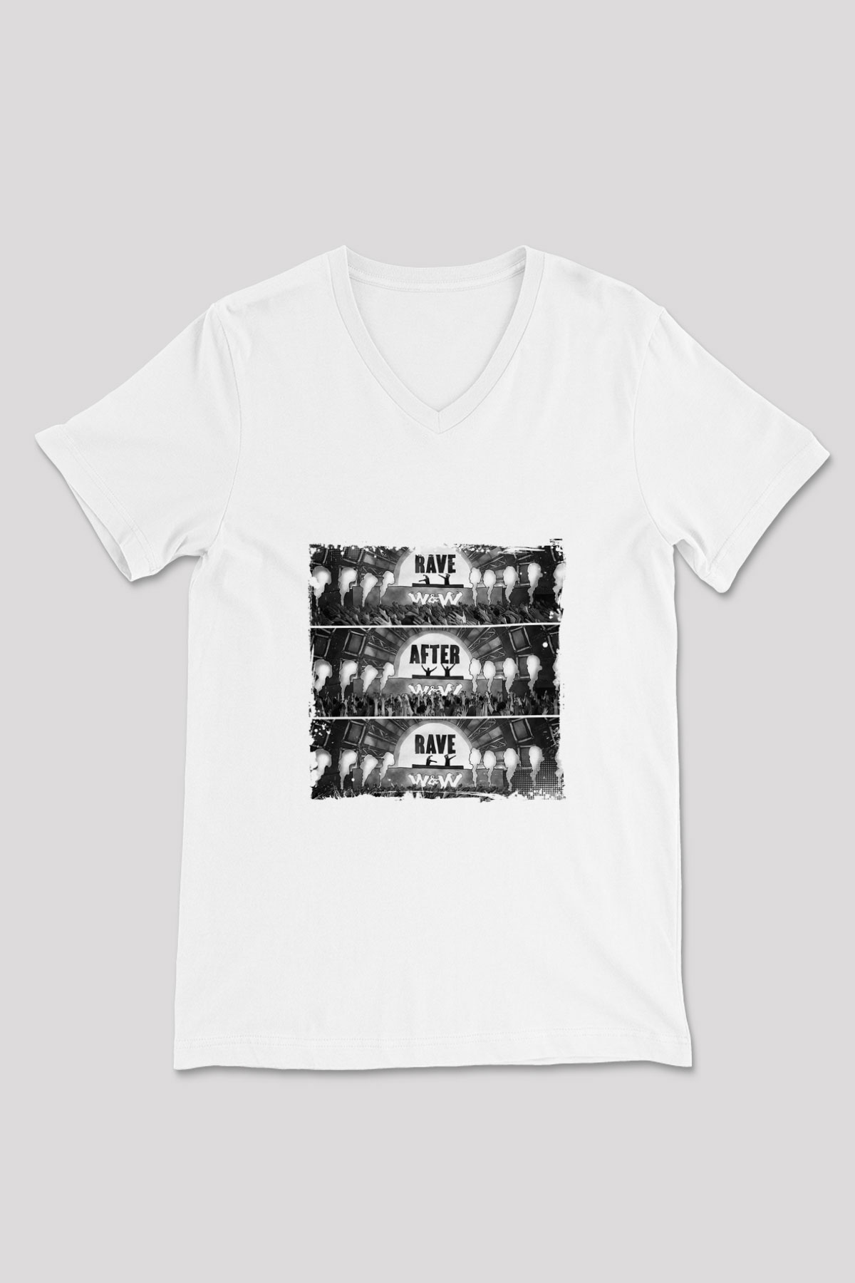 W&W Baskılı Beyaz V Yaka Unisex Tişört