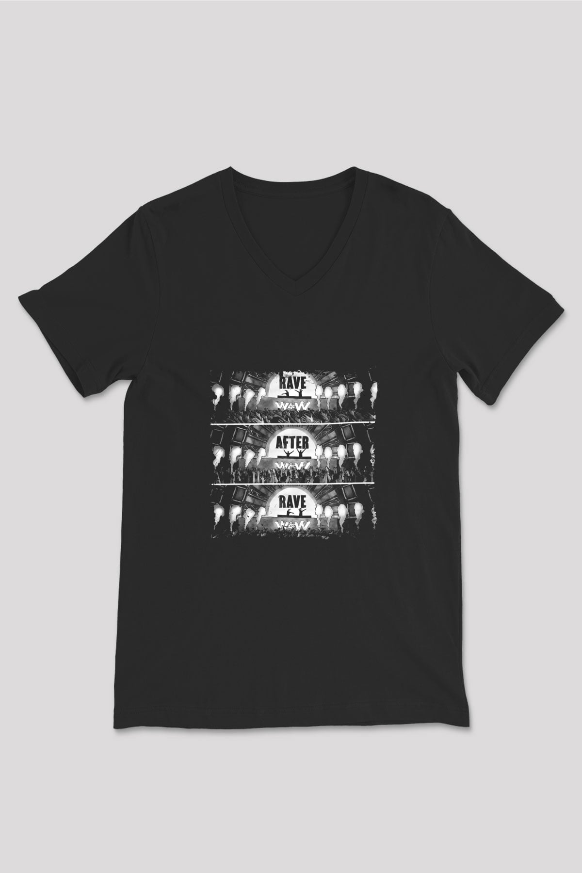 W&W Baskılı Unisex Siyah V Yaka Tişört