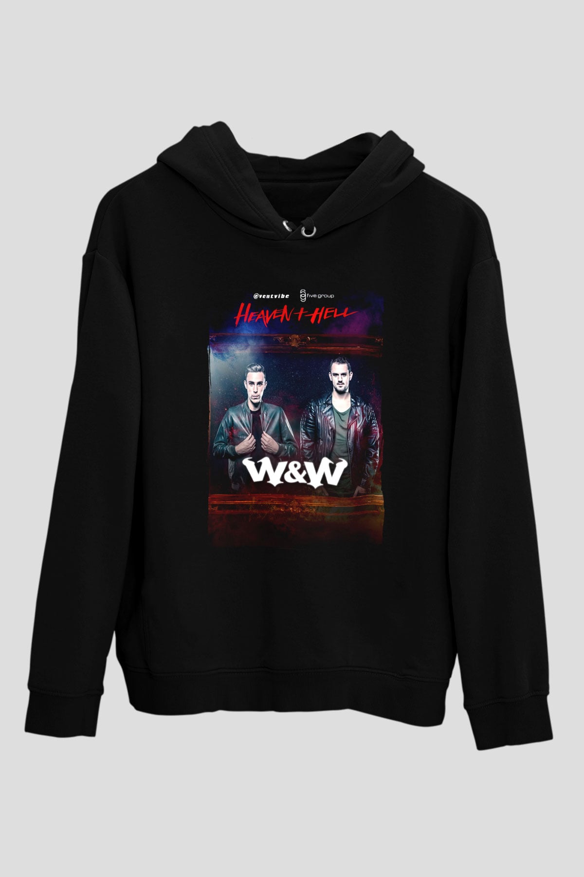 W&W Siyah Unisex Kapüşonlu Sweatshirt