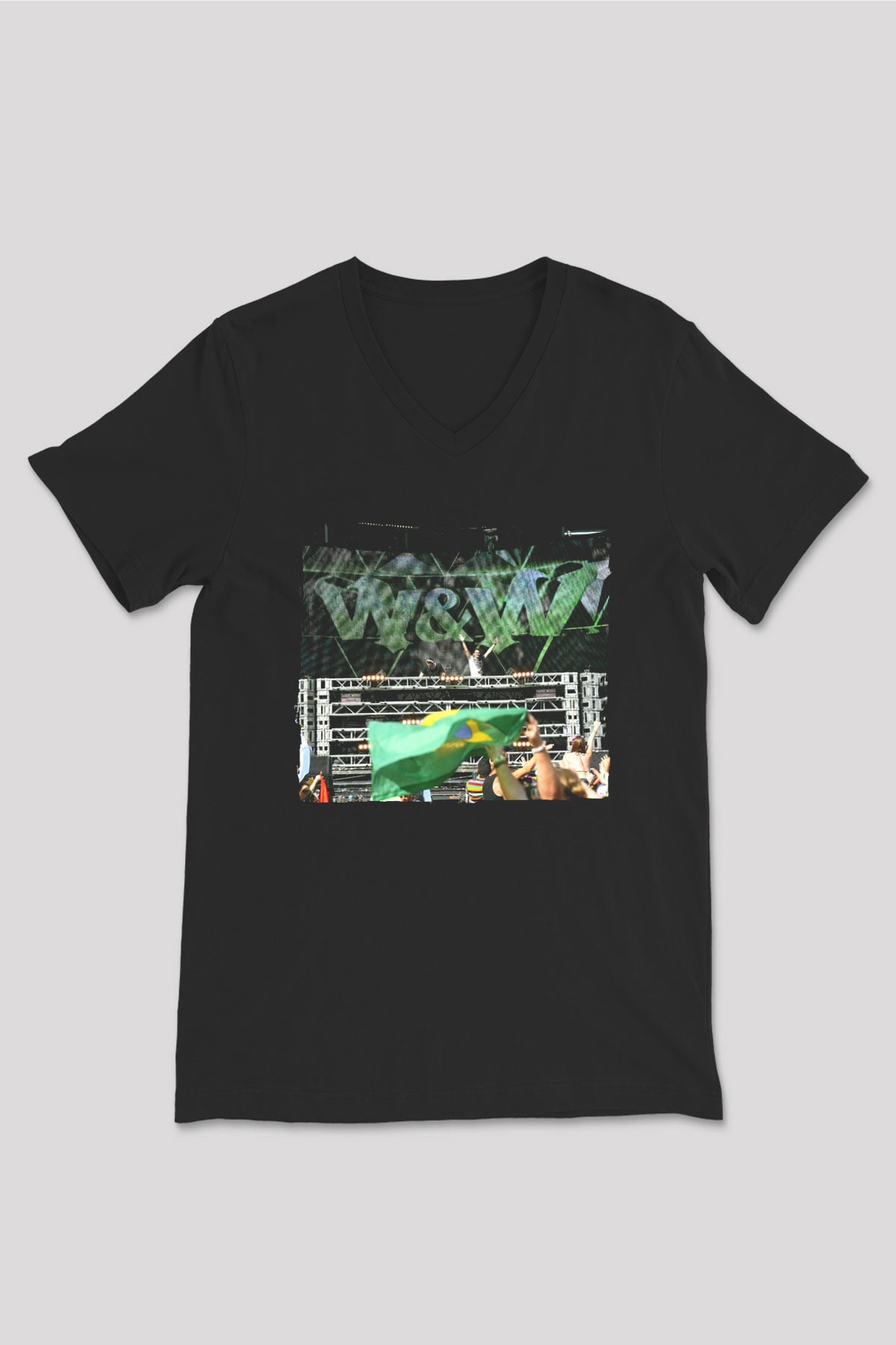 W&W Siyah Unisex V Yaka Tişört