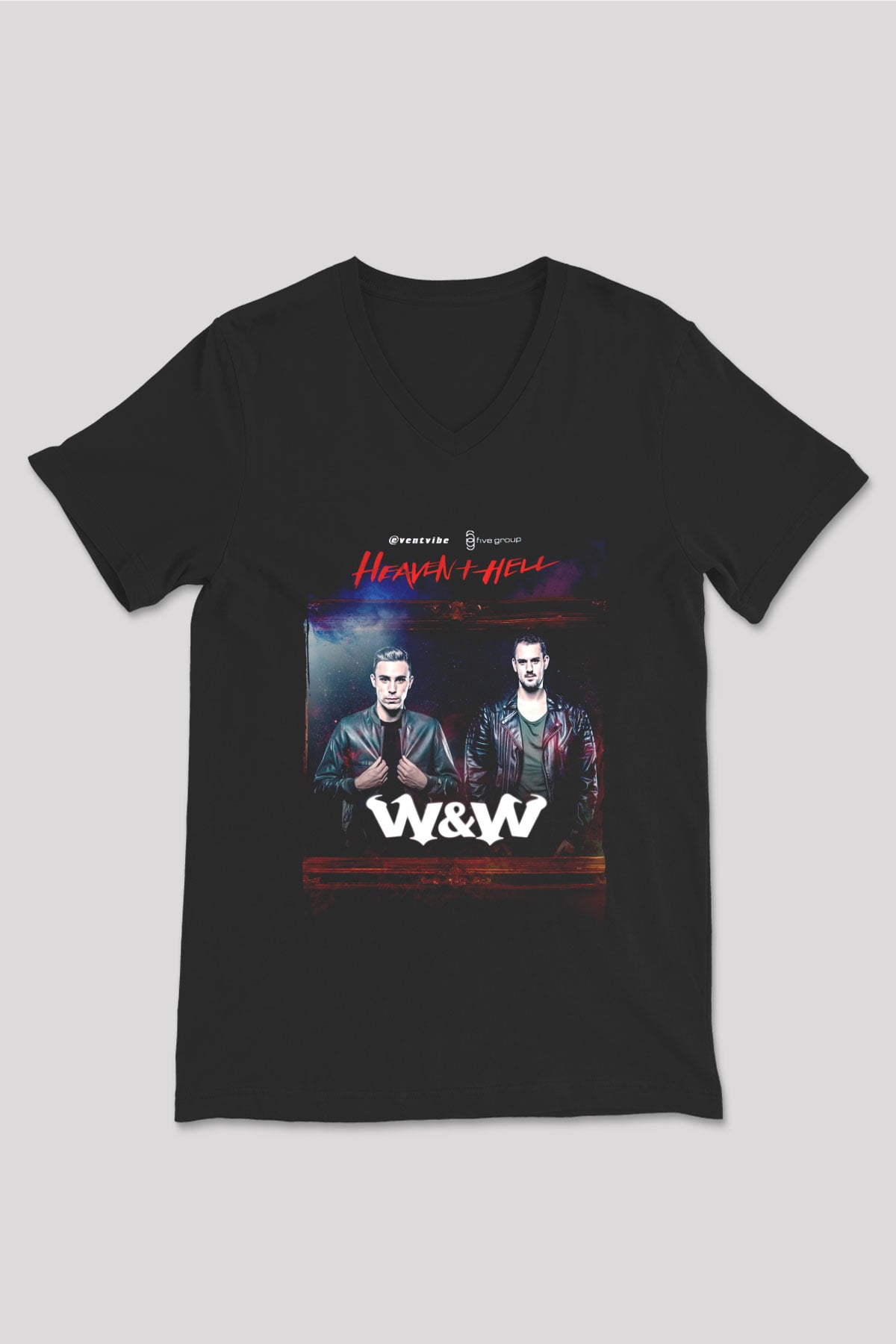 W&W Siyah Unisex V Yaka Tişört