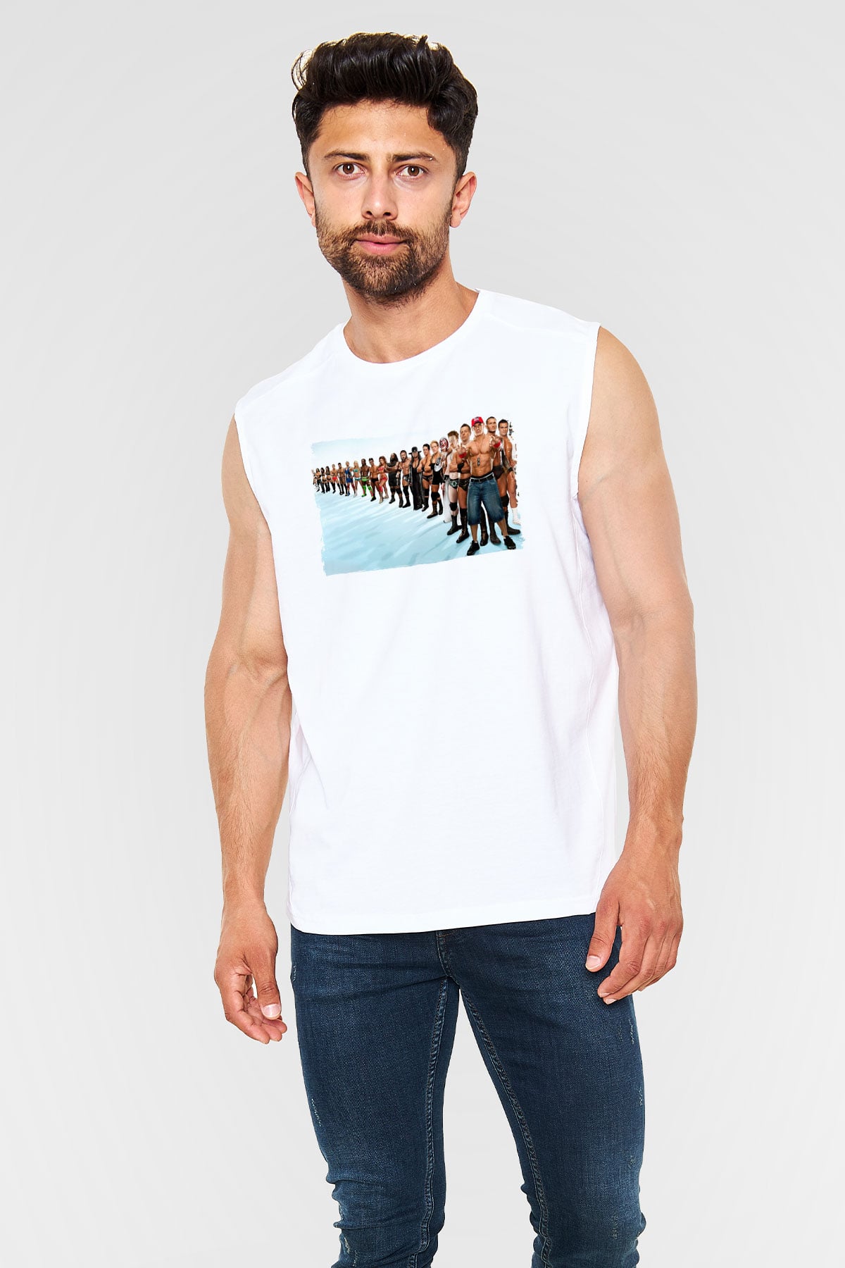 WWE Beyaz Unisex  Kolsuz Tişört