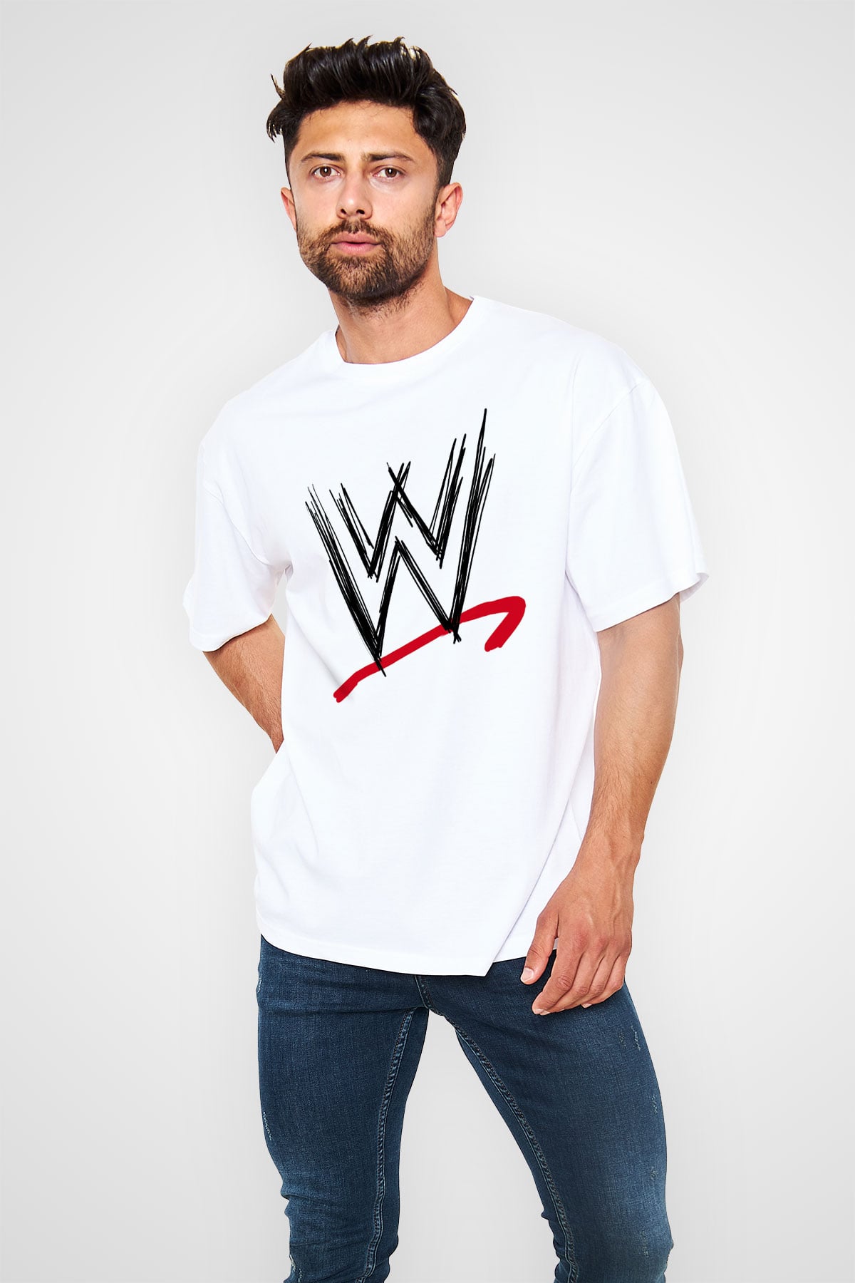 WWE Beyaz Unisex Oversize Tişört