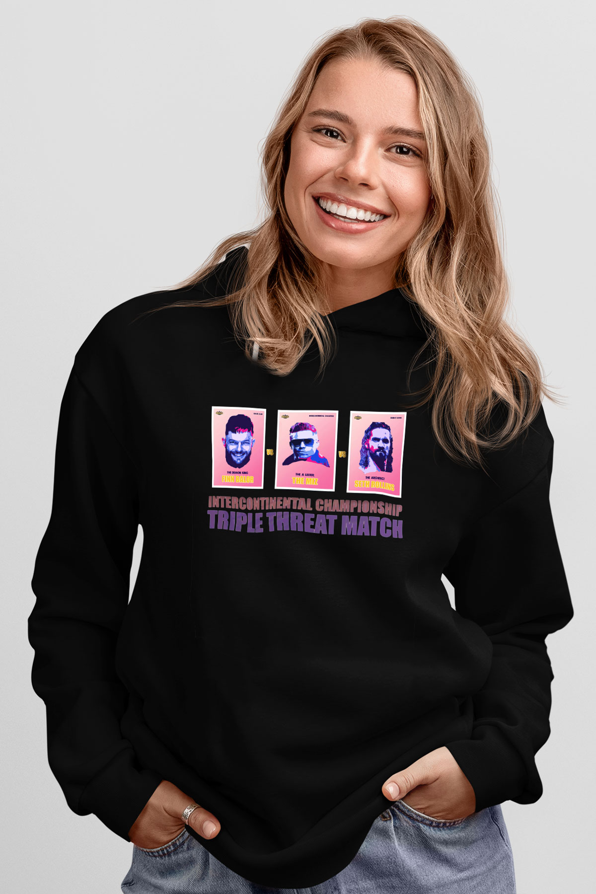 WWE Siyah Unisex Kapüşonlu Sweatshirt