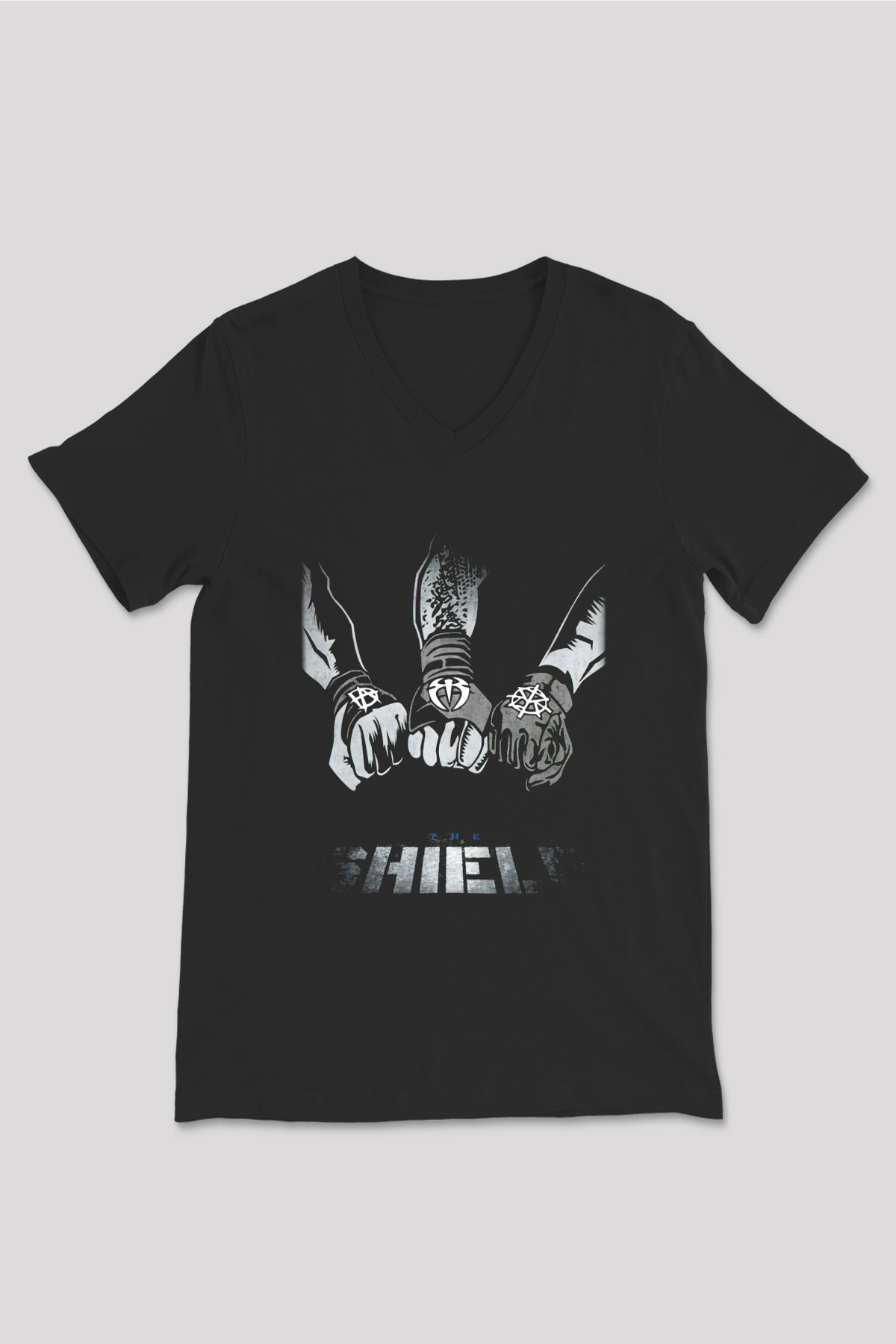 WWE Siyah Unisex V Yaka Tişört
