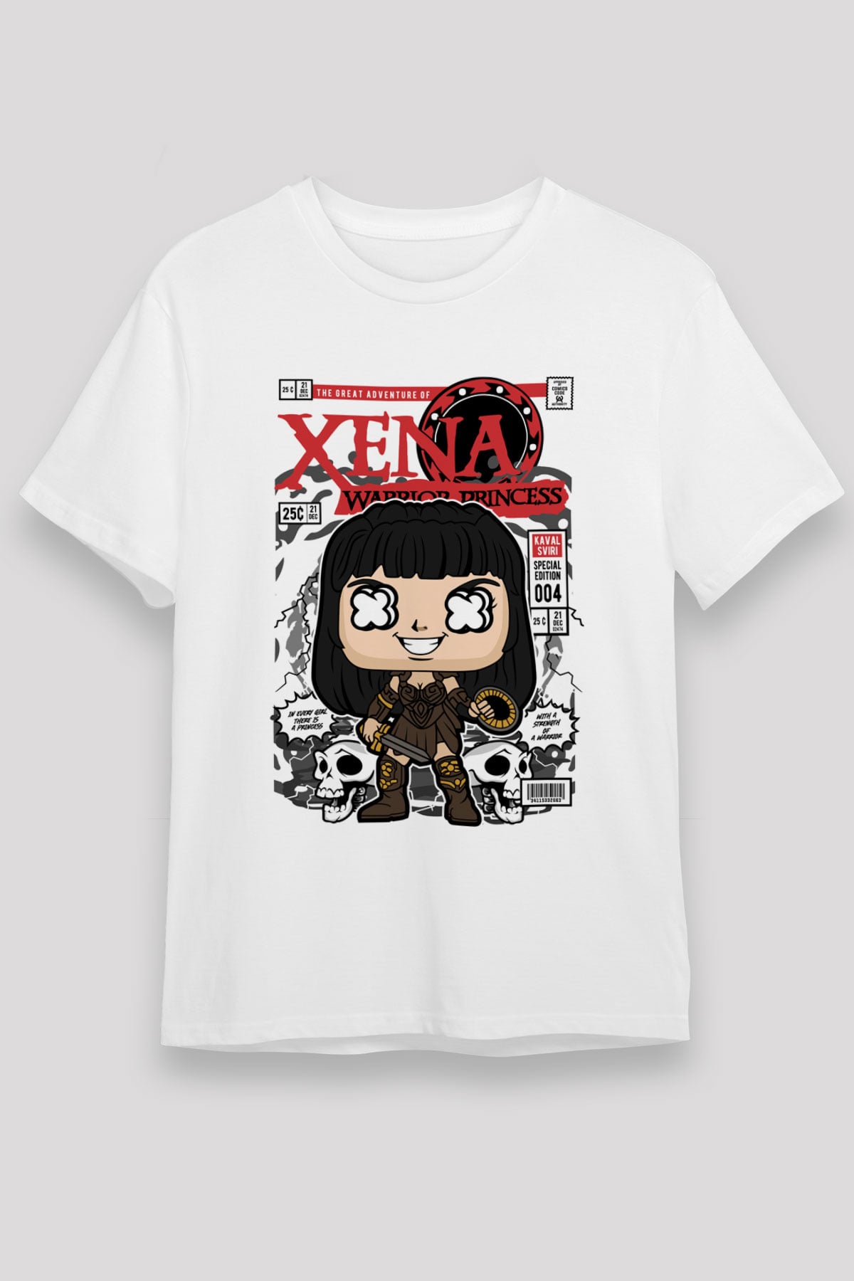 XENA - Savaşçı Prenses Baskılı Unisex Beyaz Tişört