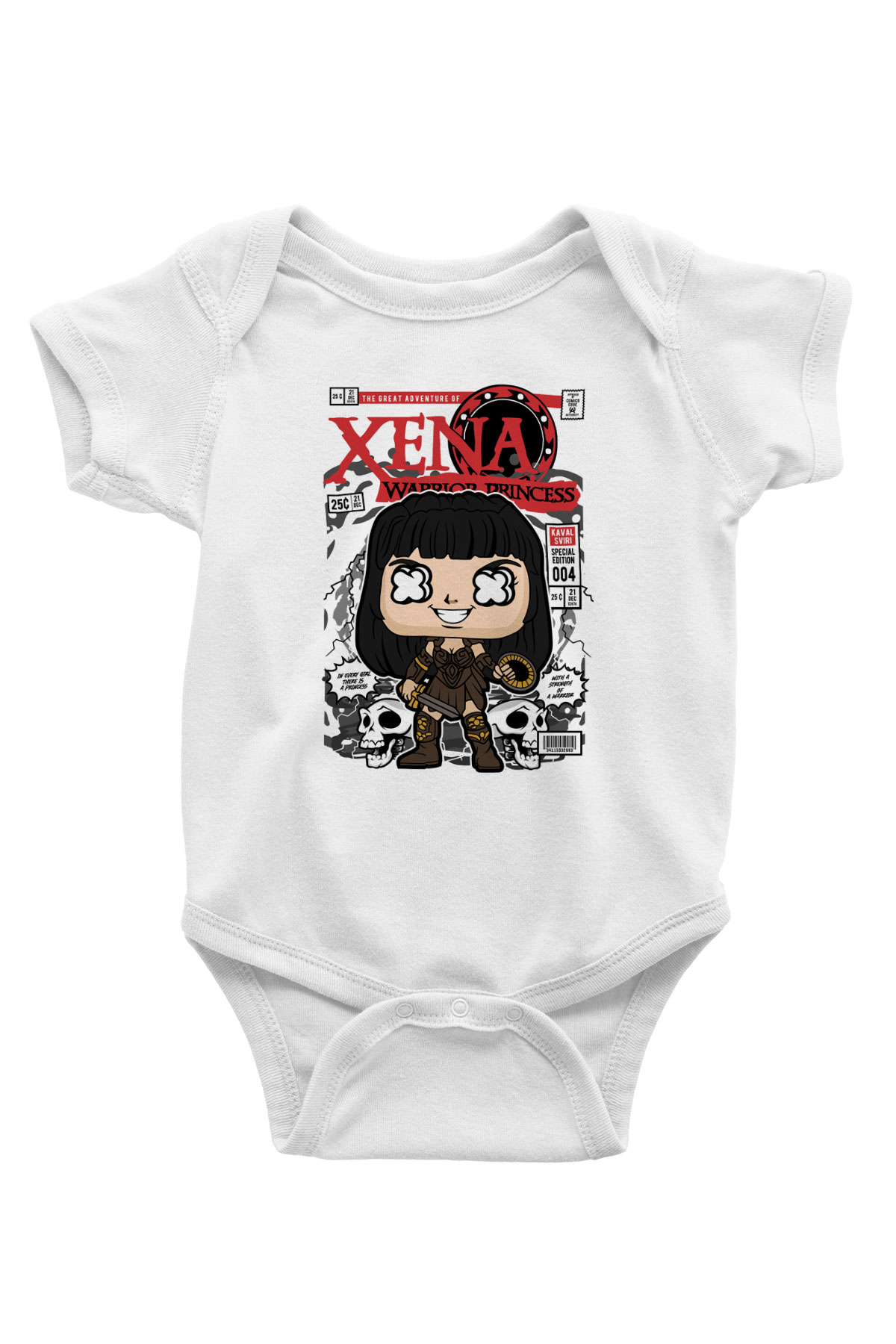 XENA - Savaşçı Prenses Baskılı Unisex Beyaz Bebek Body - Zıbın