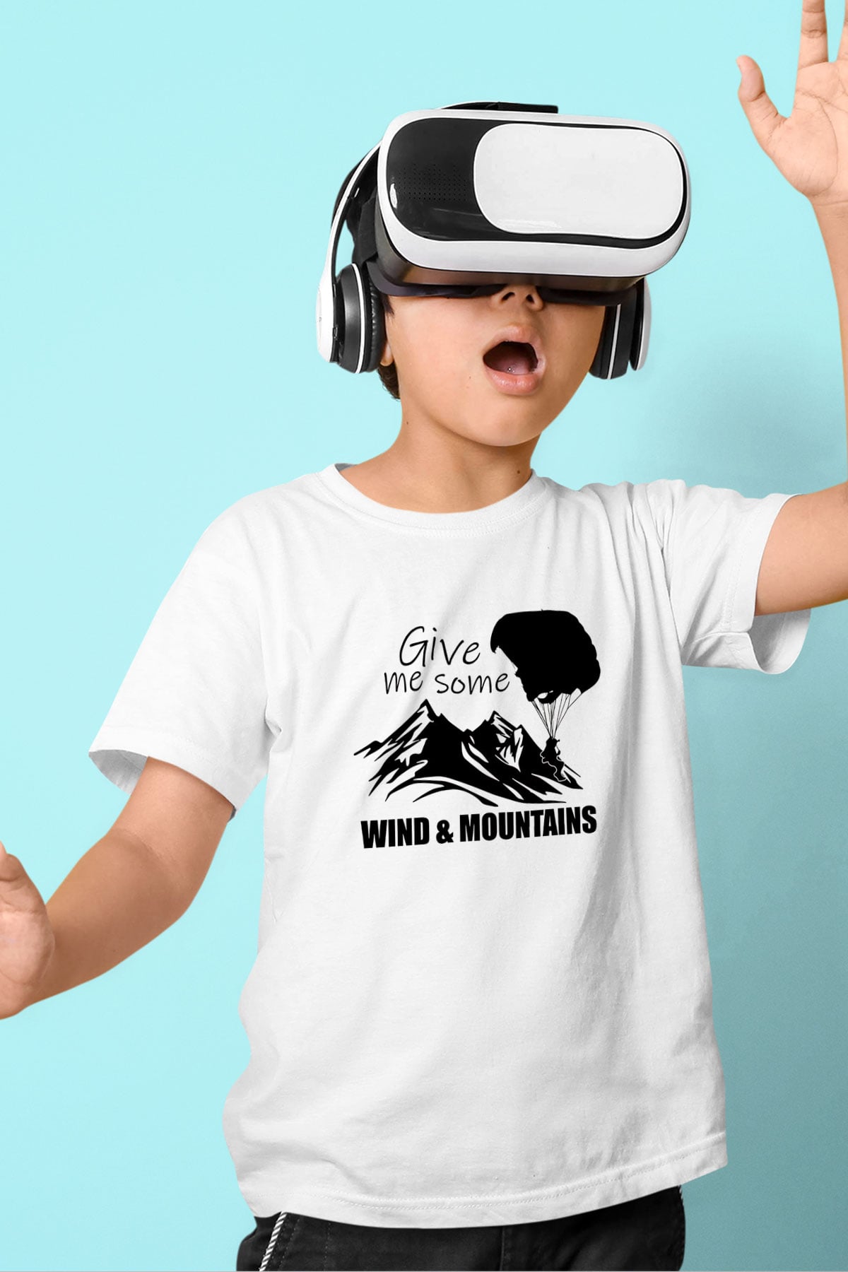 Yamaç Paraşütü Baskılı Unisex Beyaz Çocuk Tişört - Tshirt