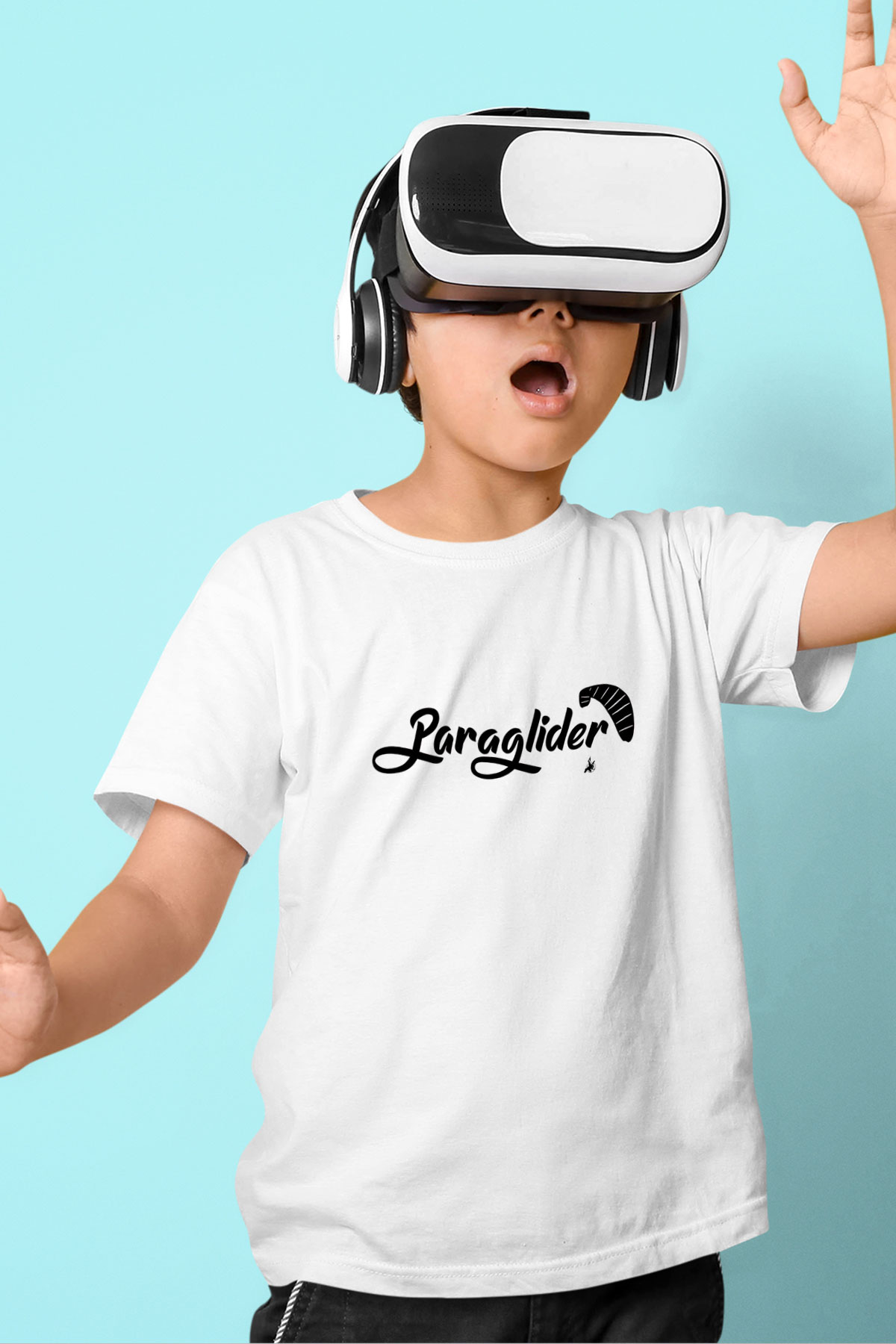Yamaç Paraşütü Baskılı Unisex Beyaz Çocuk Tişört - Tshirt
