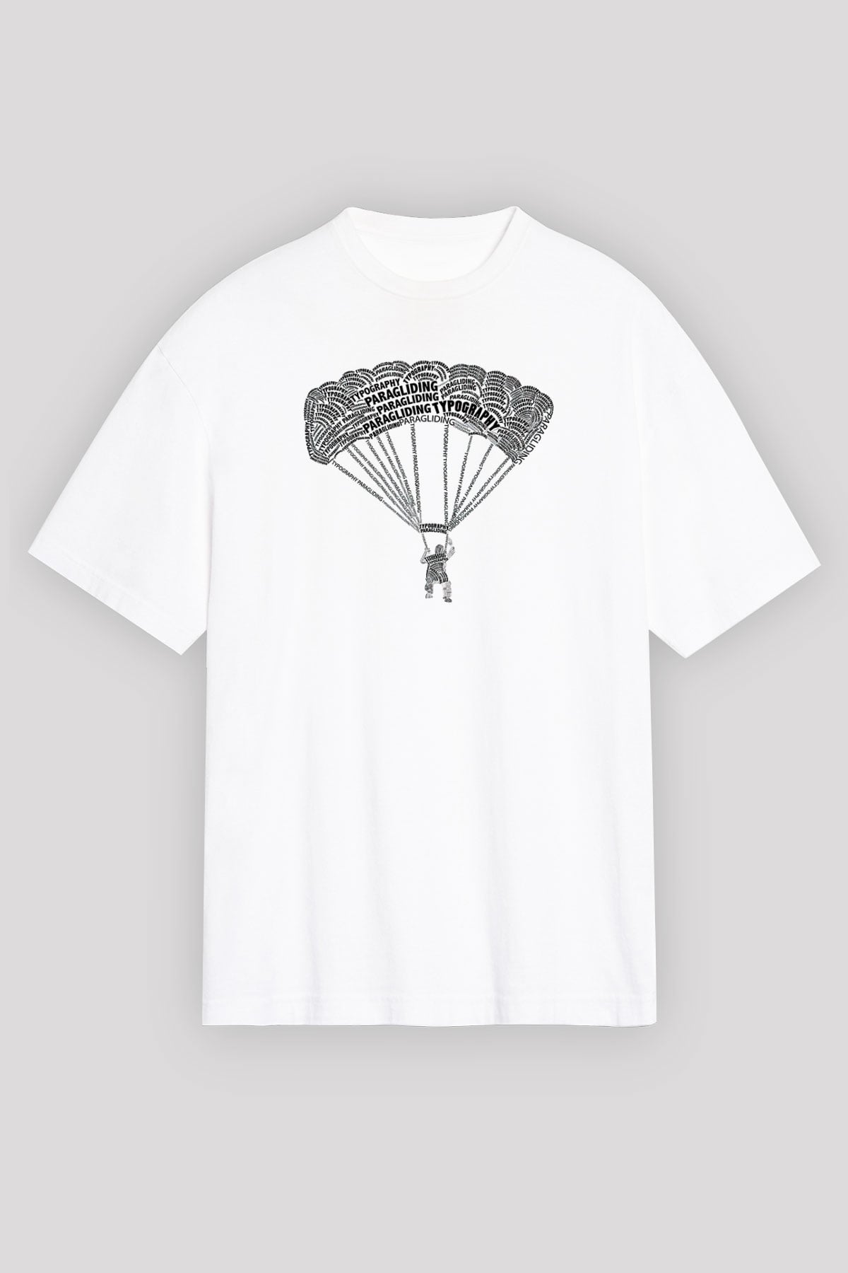 Yamaç Paraşütü Baskılı Unisex Beyaz Oversize Tişört - Tshirt