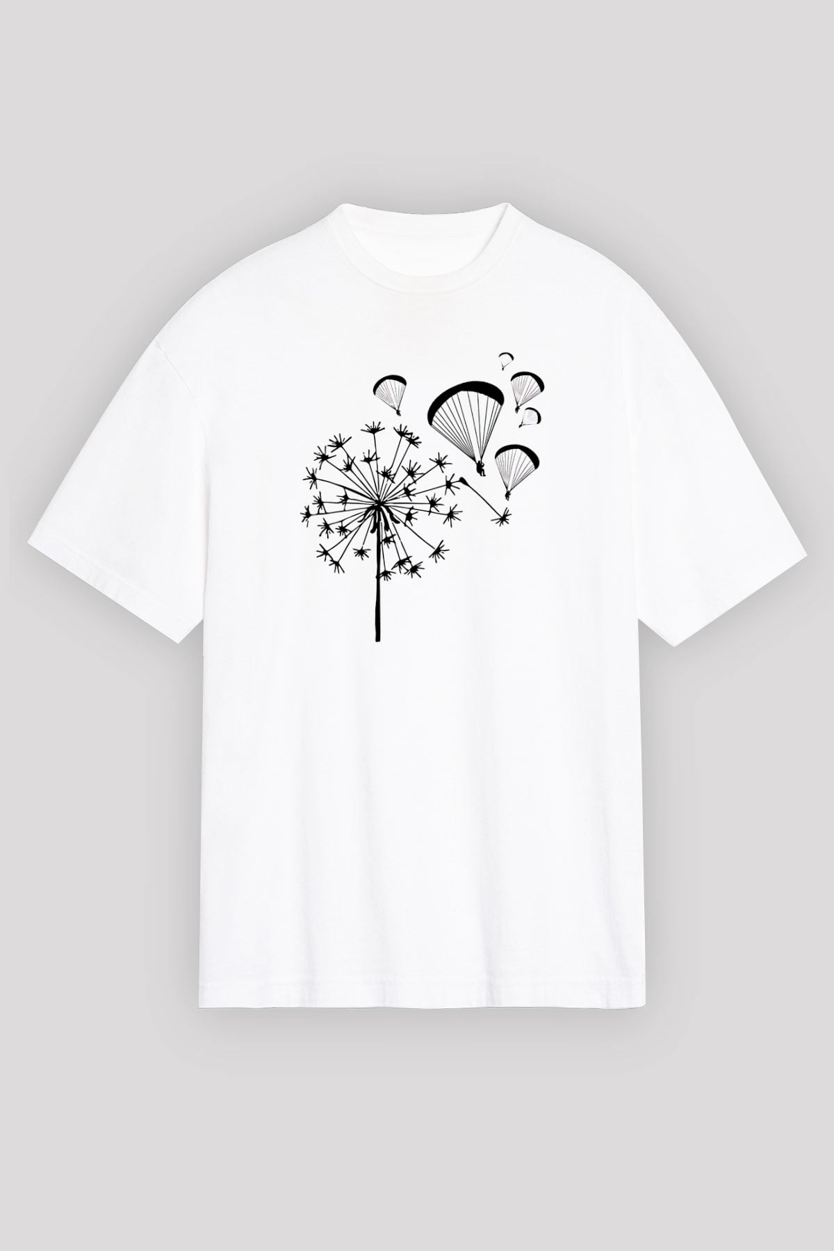 Yamaç Paraşütü Baskılı Unisex Beyaz Oversize Tişört - Tshirt