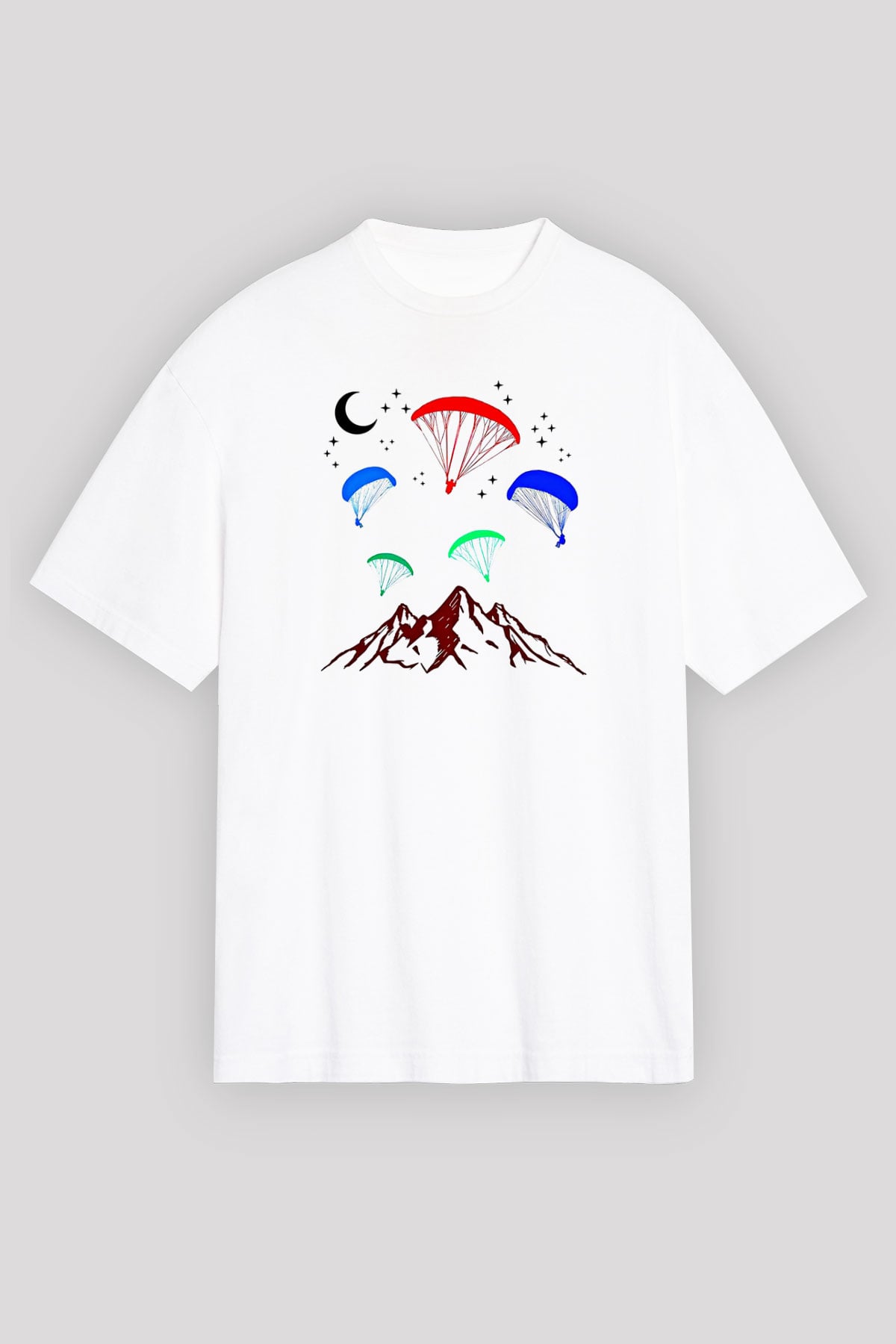 Yamaç Paraşütü Baskılı Unisex Beyaz Oversize Tişört - Tshirt