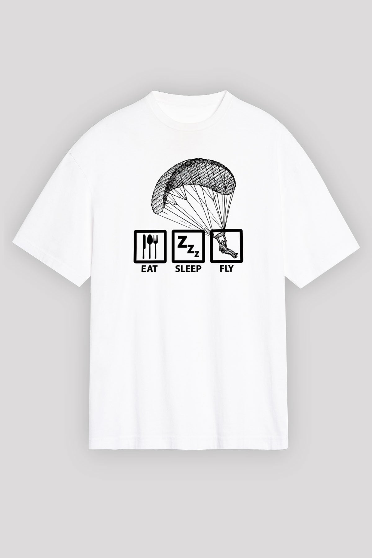 Yamaç Paraşütü Baskılı Unisex Beyaz Oversize Tişört - Tshirt