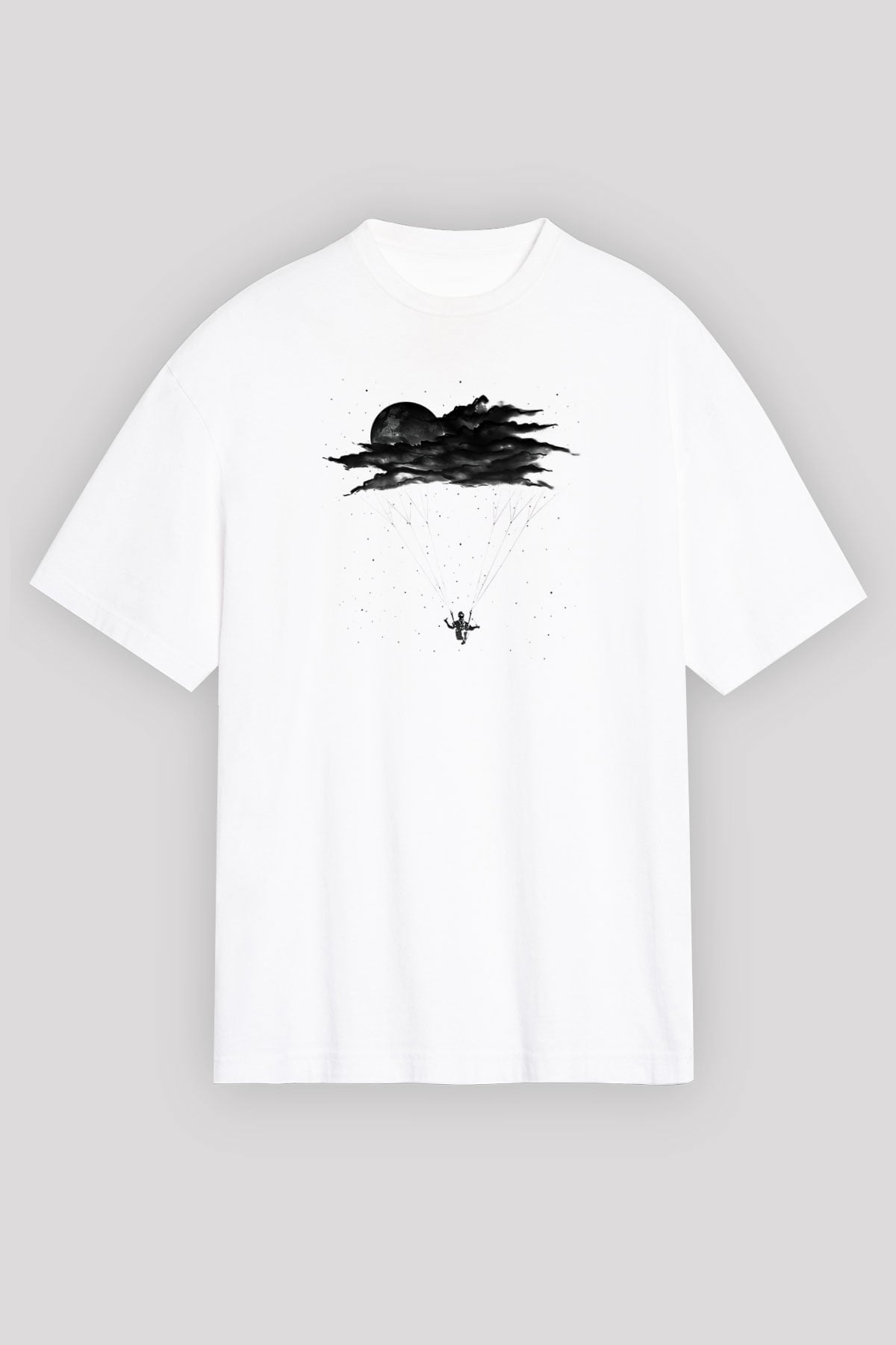 Yamaç Paraşütü Baskılı Unisex Beyaz Oversize Tişört - Tshirt
