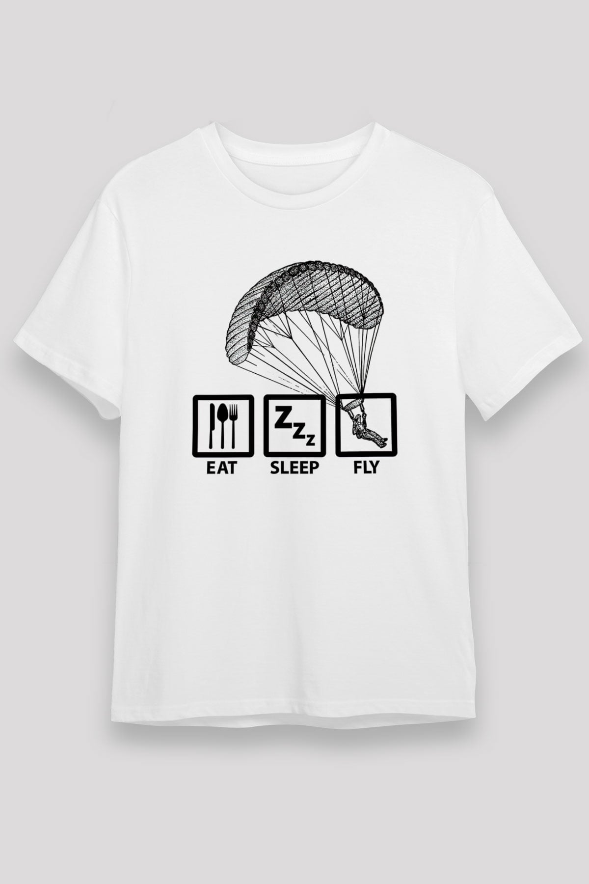 Yamaç Paraşütü Baskılı Unisex Beyaz Tişört - Tshirt