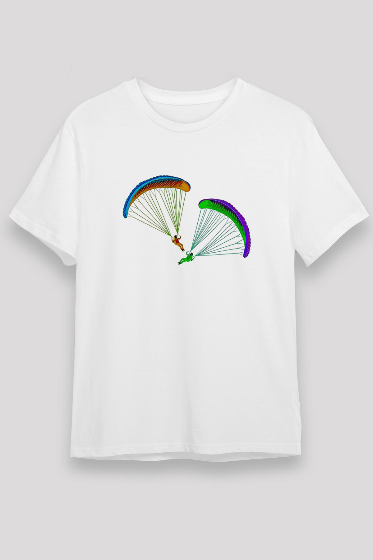 Yamaç Paraşütü Baskılı Unisex Beyaz Tişört - Tshirt