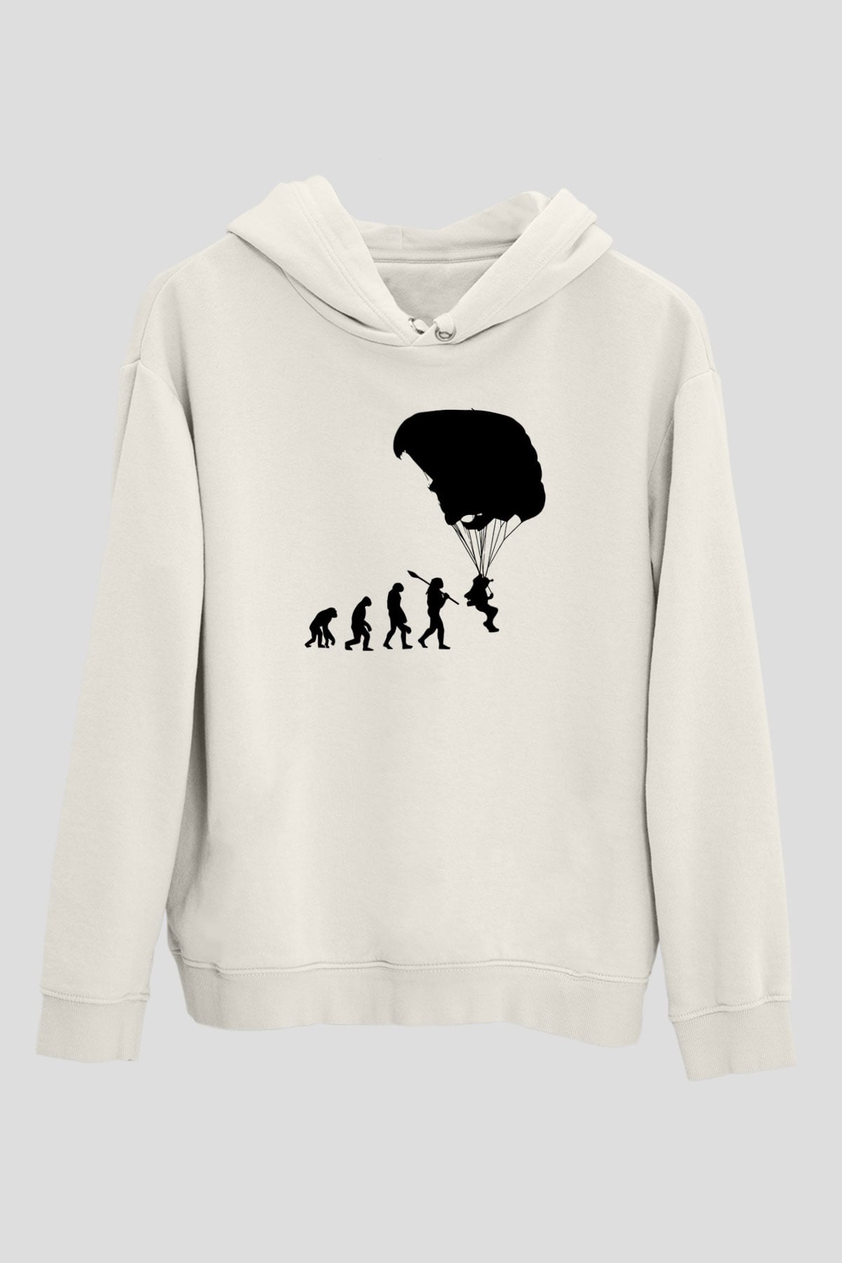 Yamaç Paraşütü Baskılı Unisex Ekru Hoodie