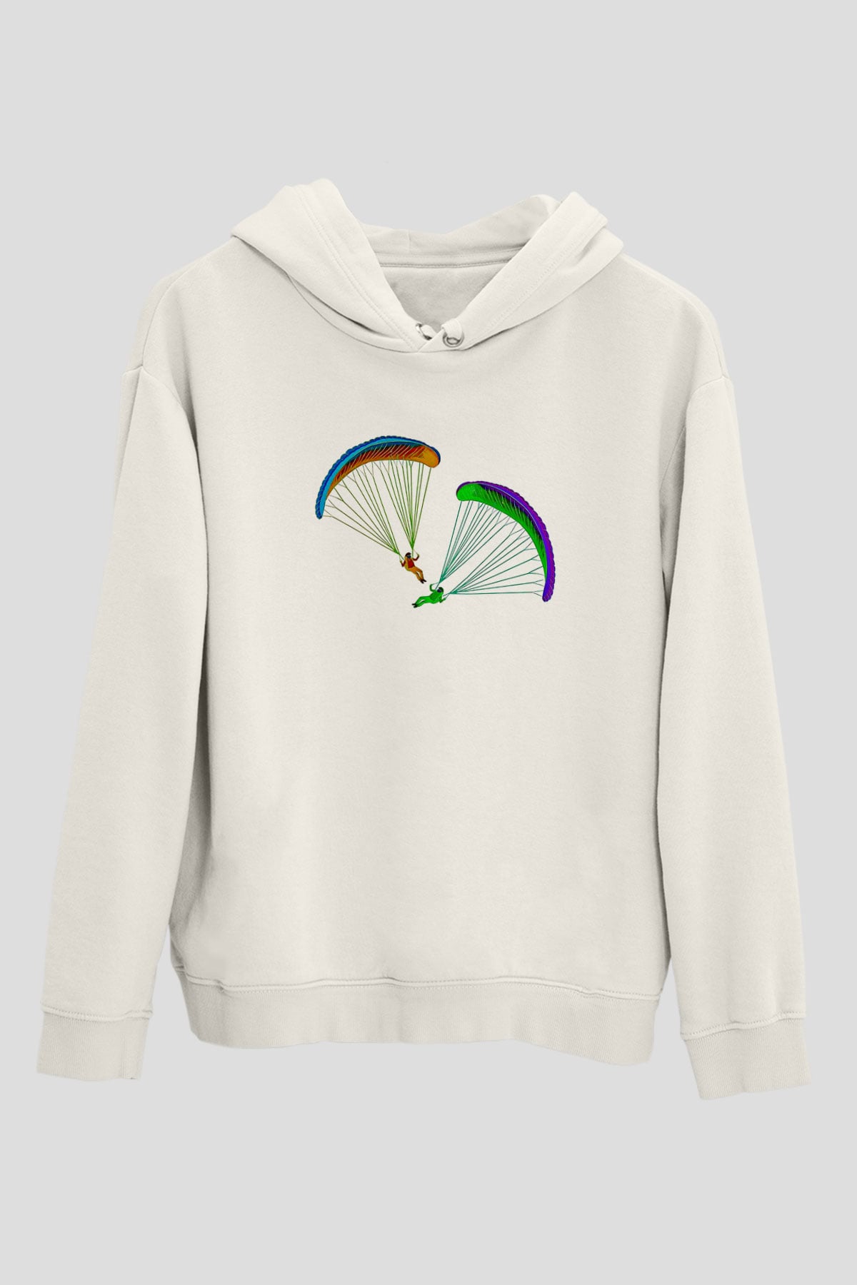 Yamaç Paraşütü Baskılı Unisex Ekru Hoodie