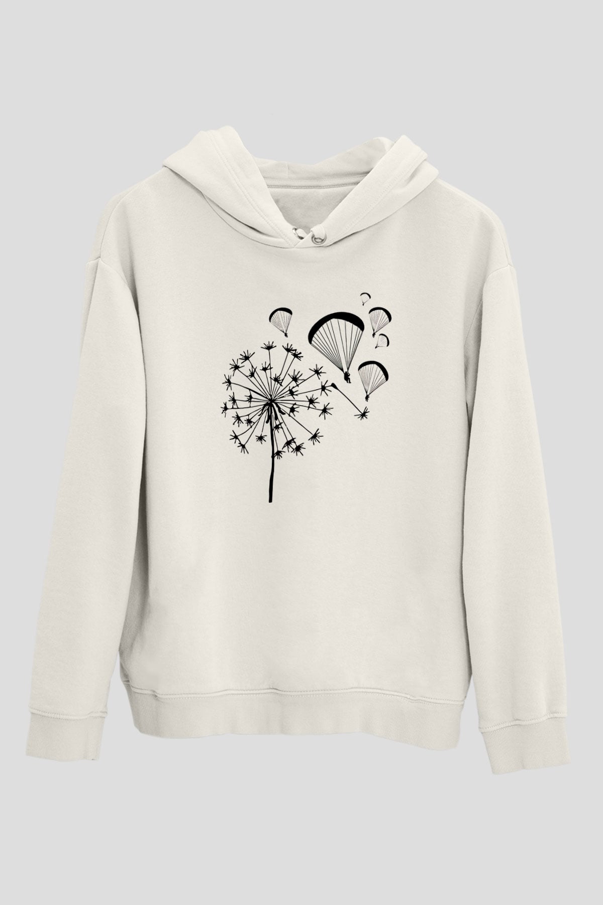 Yamaç Paraşütü Baskılı Unisex Ekru Hoodie