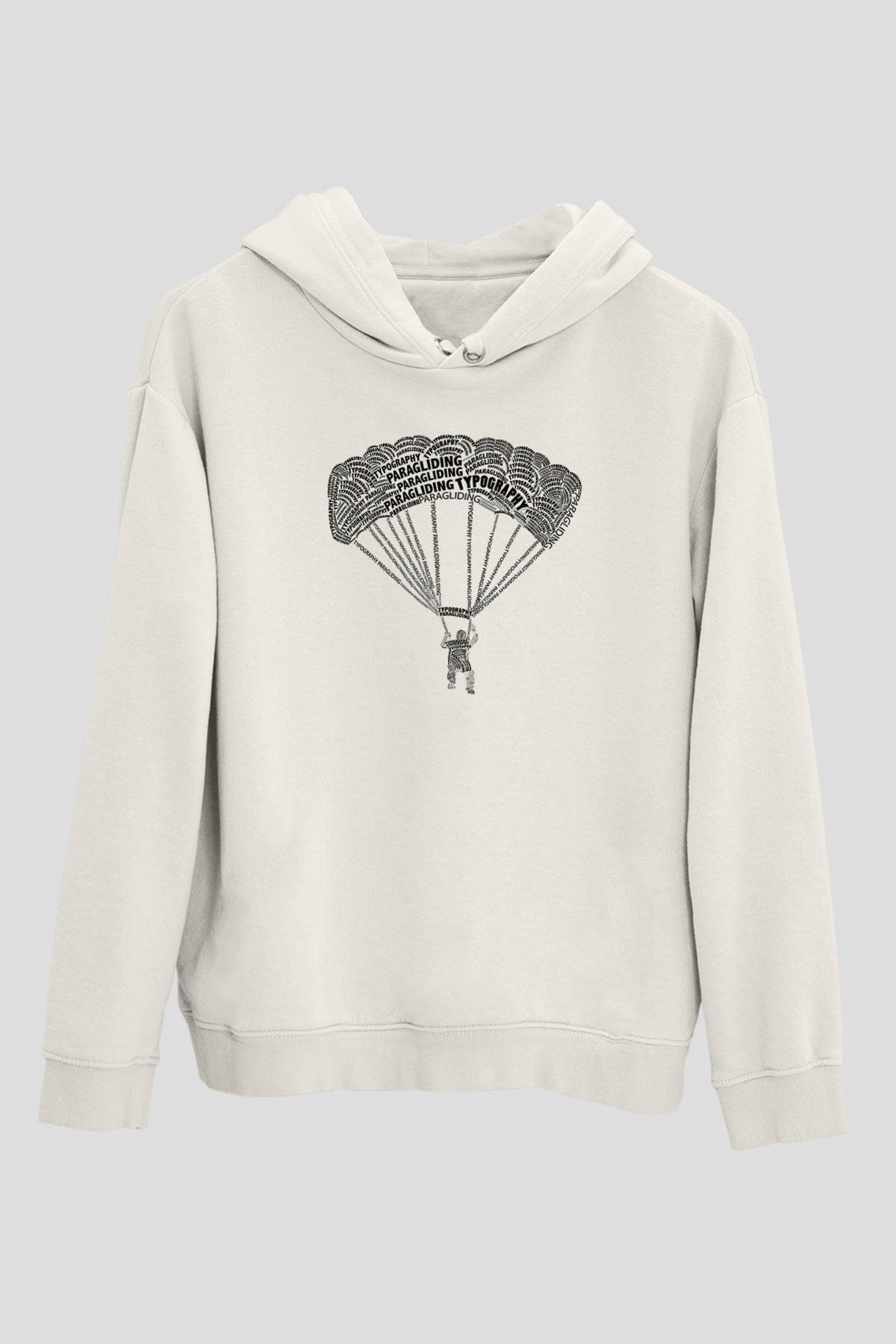 Yamaç Paraşütü Baskılı Unisex Ekru Hoodie