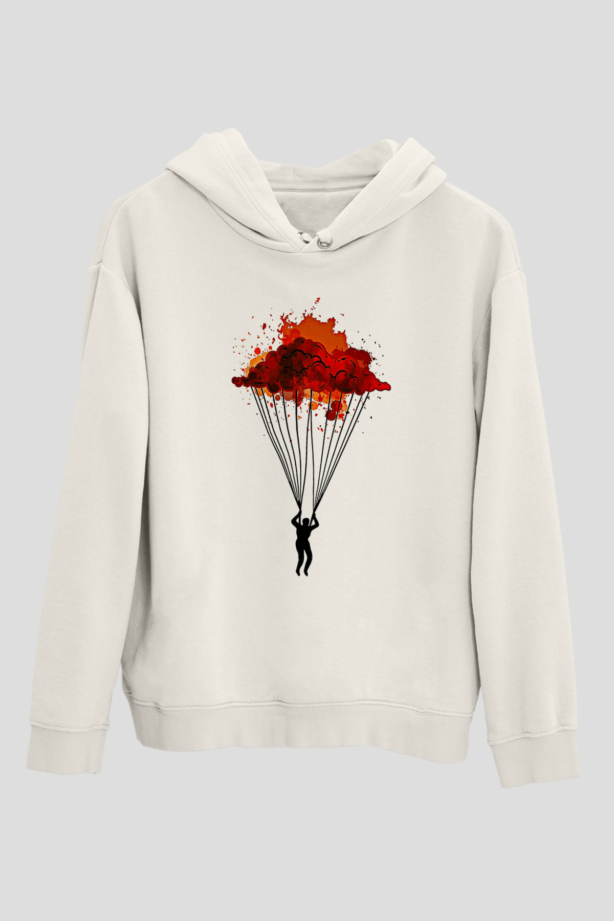 Yamaç Paraşütü Baskılı Unisex Ekru Hoodie