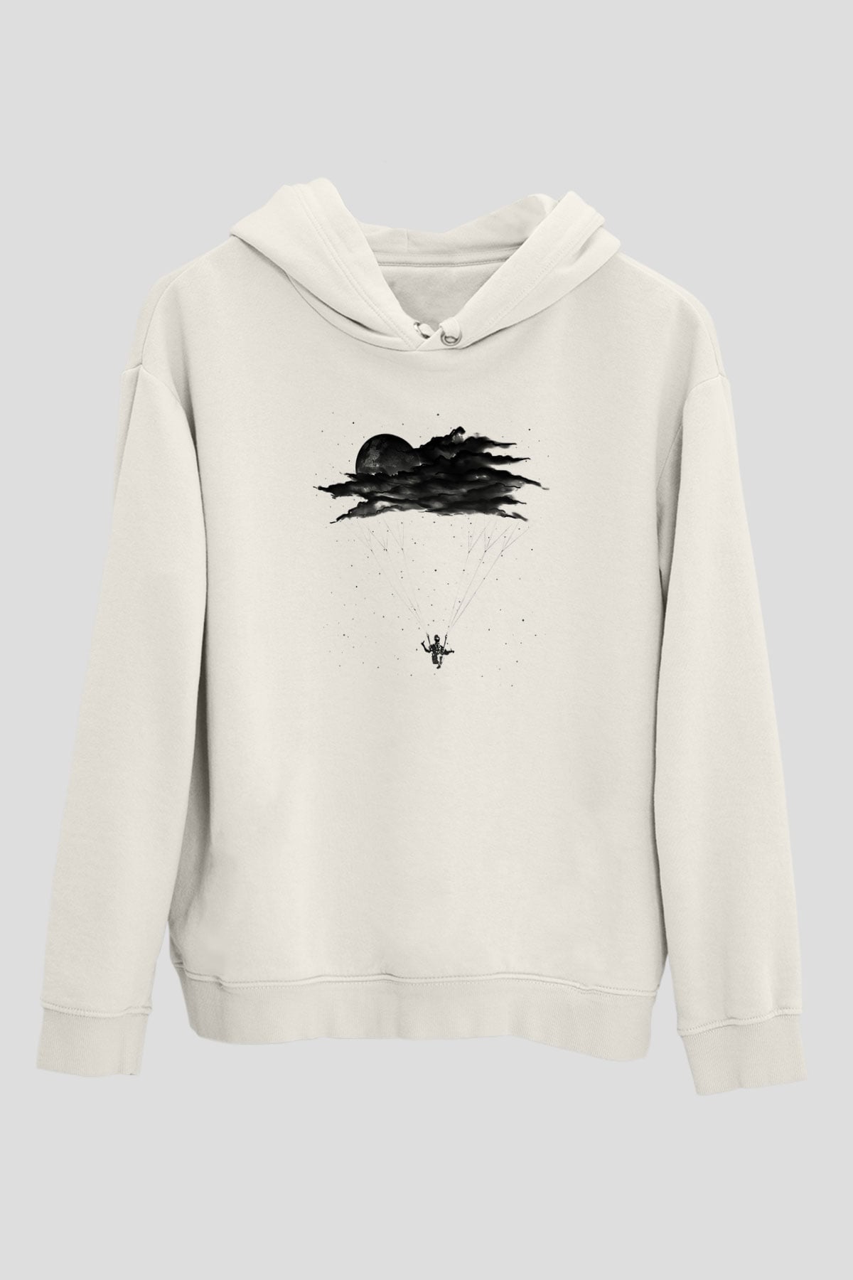 Yamaç Paraşütü Baskılı Unisex Ekru Hoodie