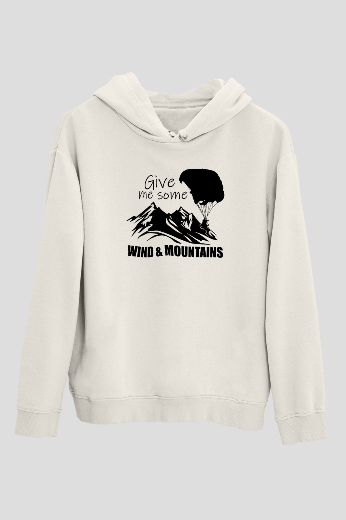 Yamaç Paraşütü Baskılı Unisex Ekru Hoodie
