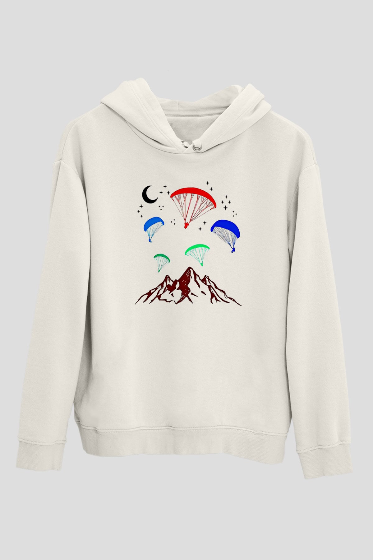 Yamaç Paraşütü Baskılı Unisex Ekru Hoodie