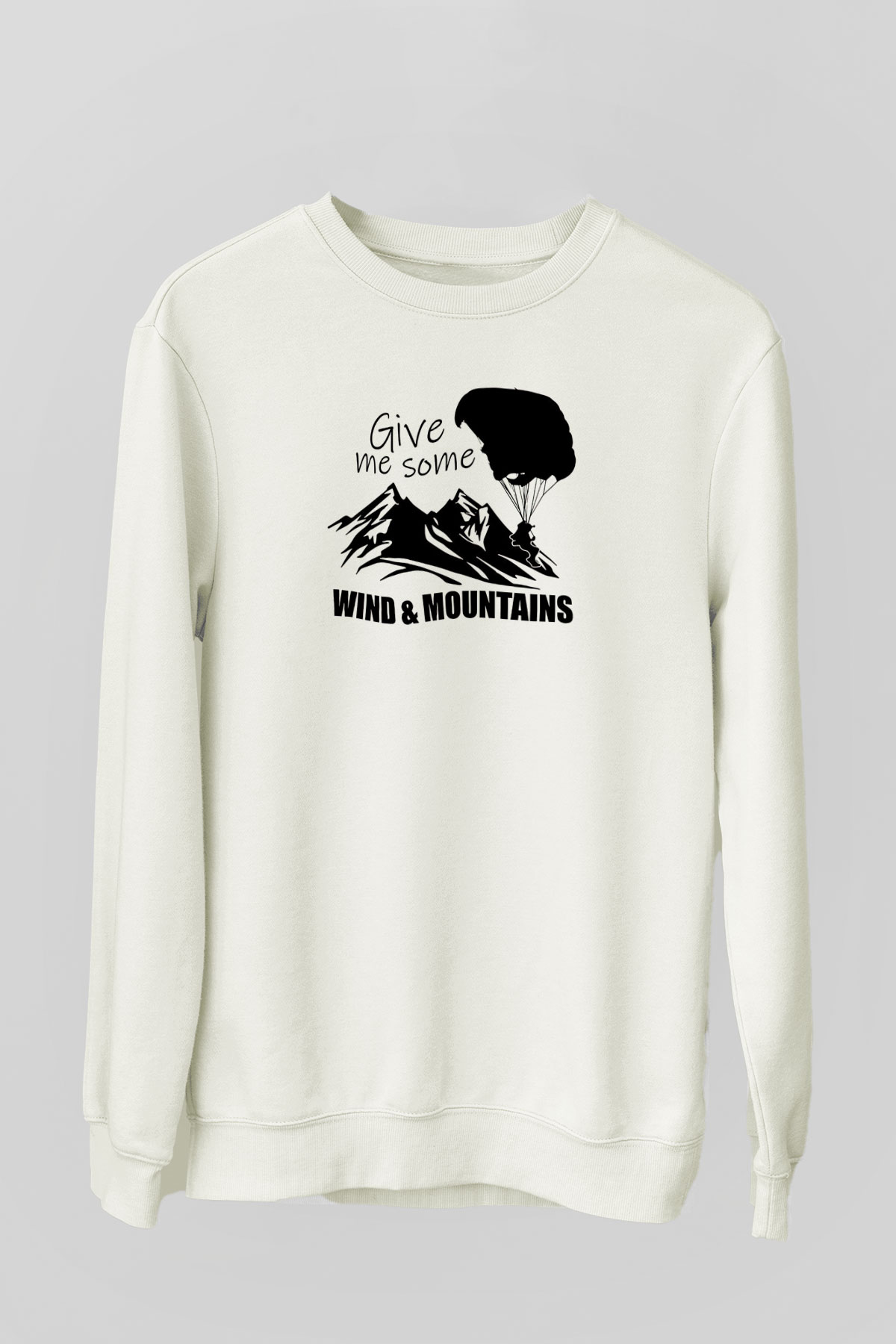 Yamaç Paraşütü Baskılı Unisex Ekru Sweatshirt