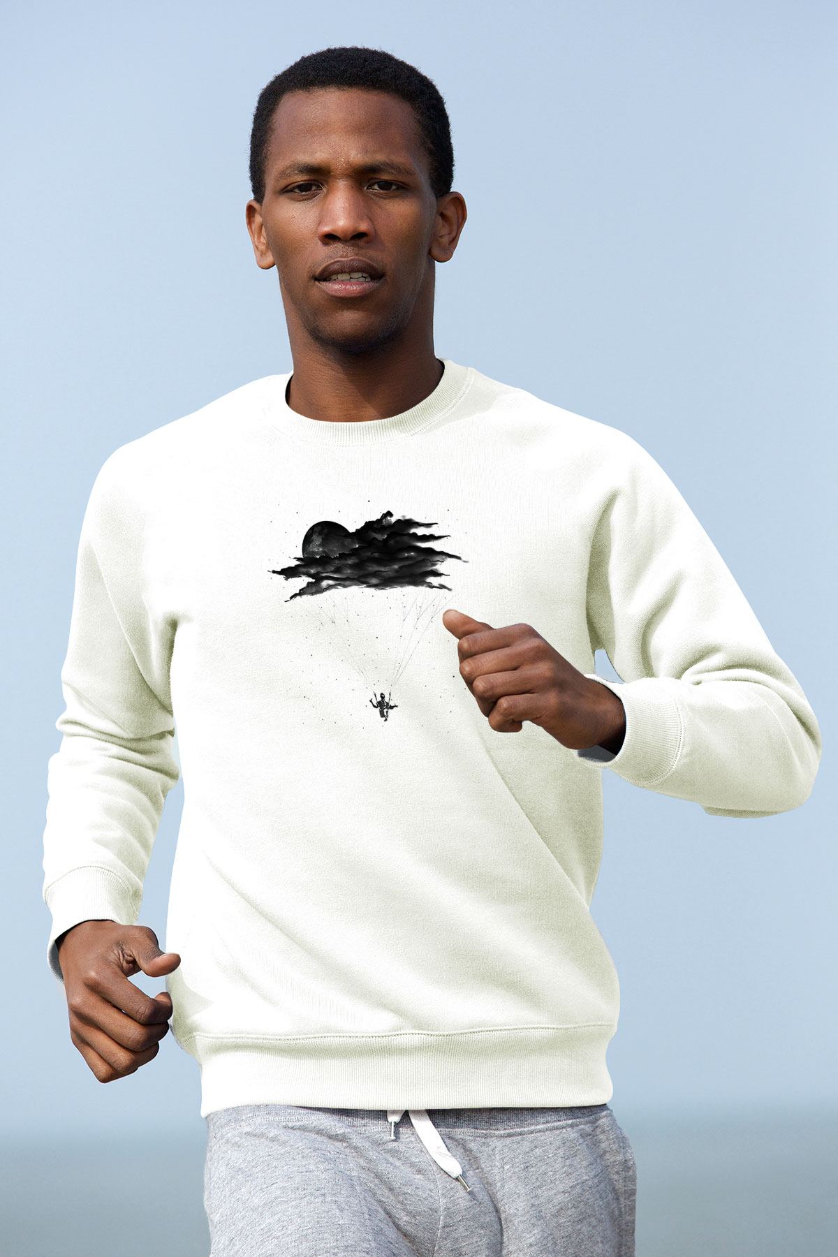 Yamaç Paraşütü Baskılı Unisex Ekru Sweatshirt