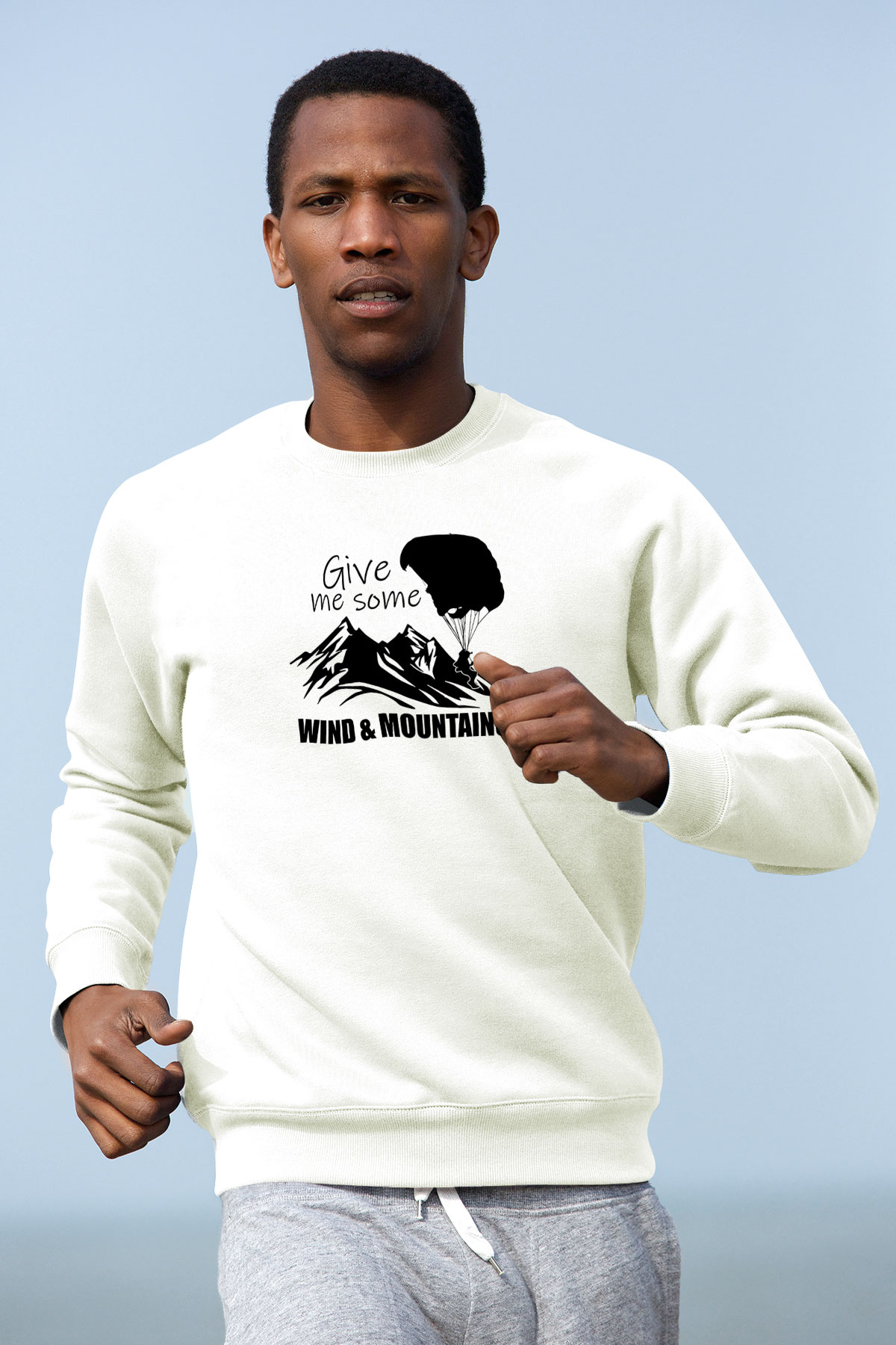 Yamaç Paraşütü Baskılı Unisex Ekru Sweatshirt