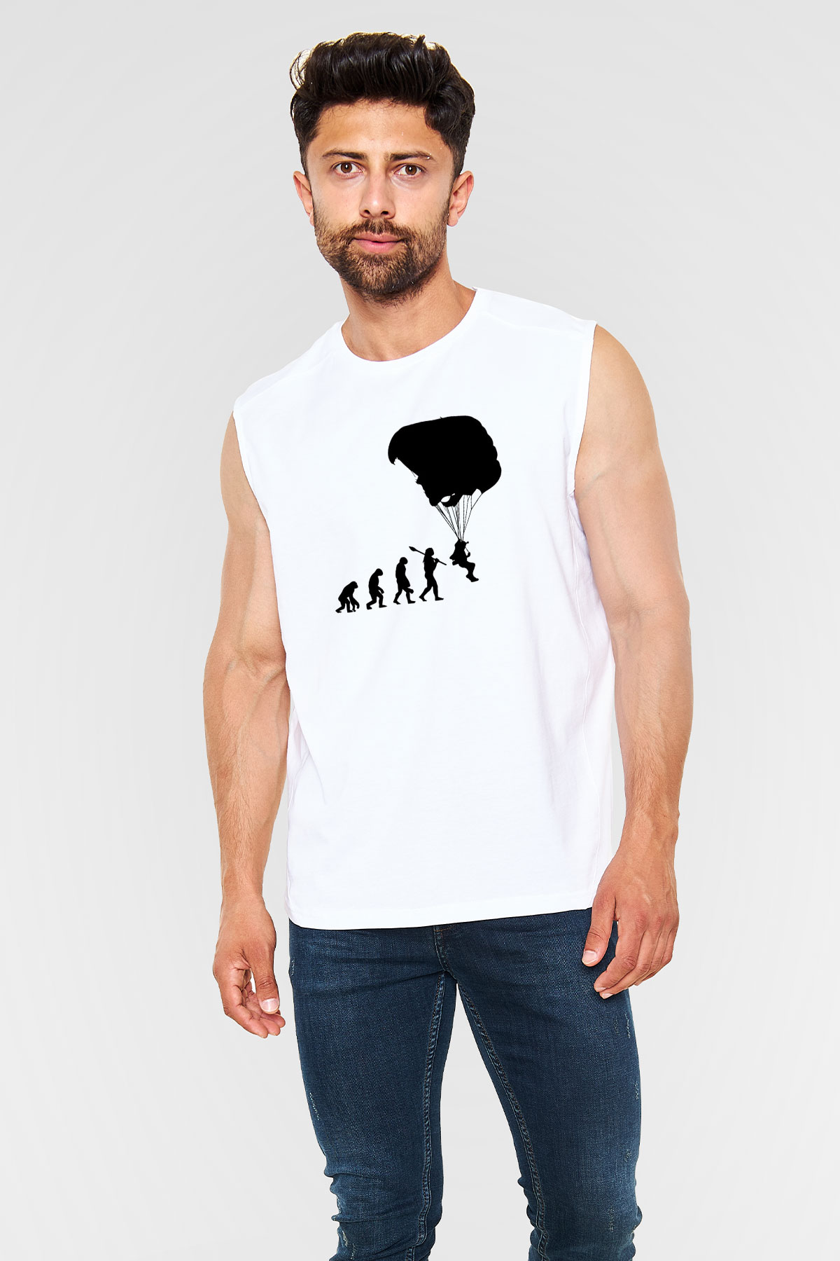 Yamaç Paraşütü Baskılı Unisex Kolsuz Beyaz Tişört