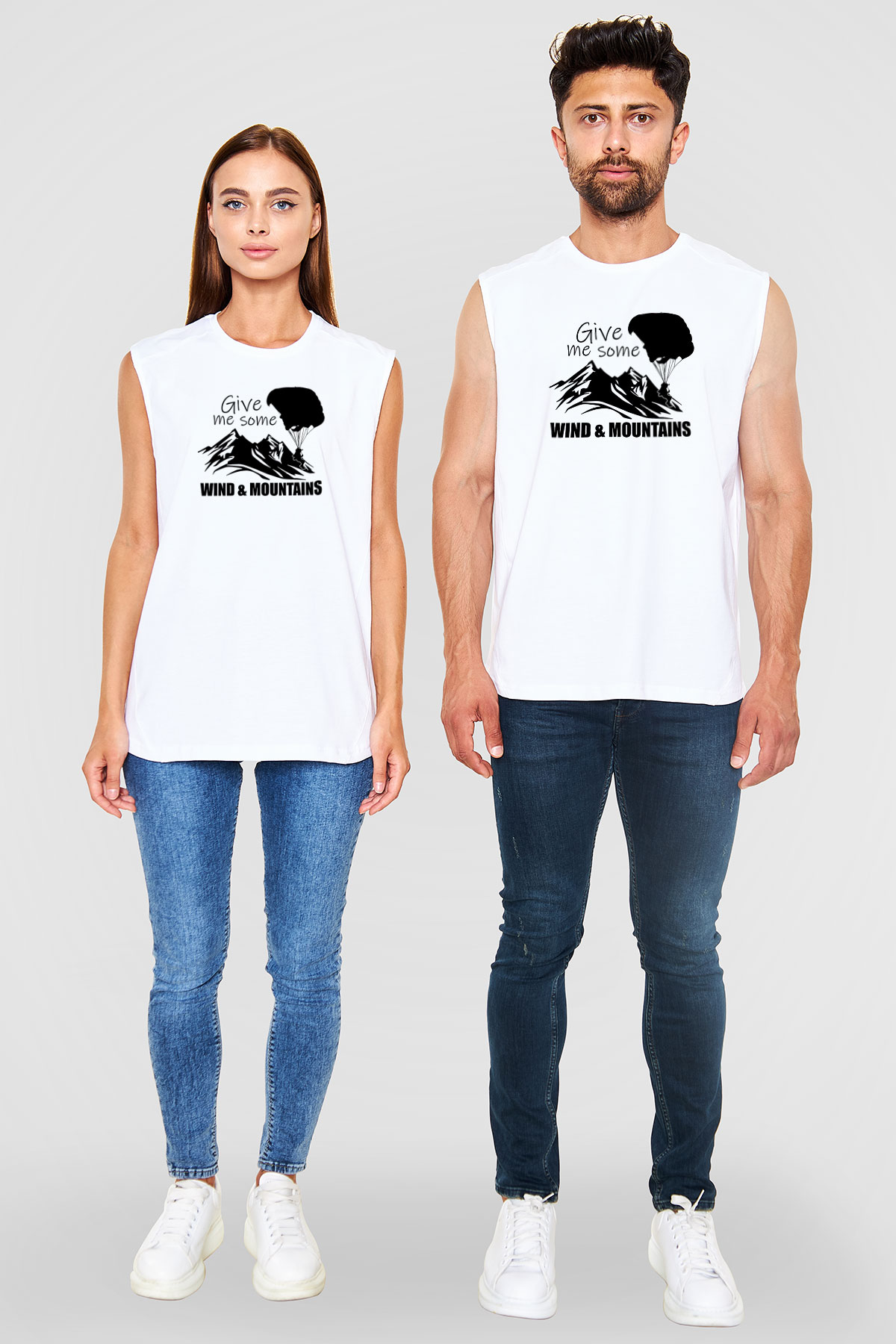 Yamaç Paraşütü Baskılı Unisex Kolsuz Beyaz Tişört