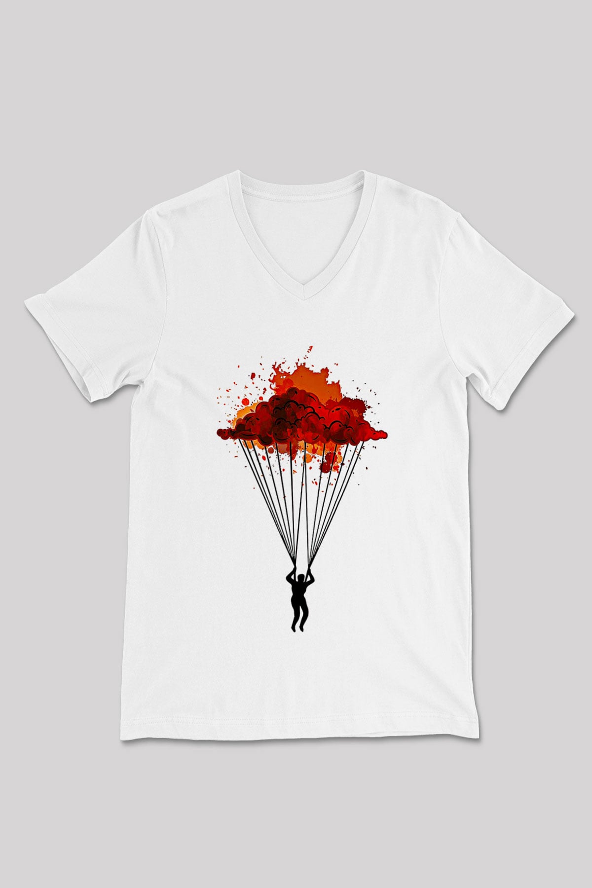 Yamaç Paraşütü Baskılı Unisex V Yaka Tişört - Tshirt