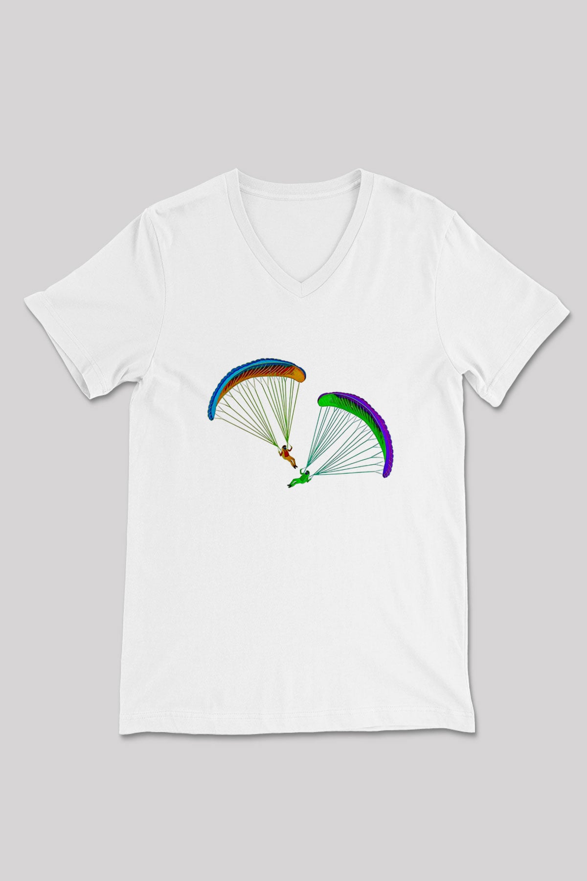 Yamaç Paraşütü Baskılı Unisex V Yaka Tişört - Tshirt