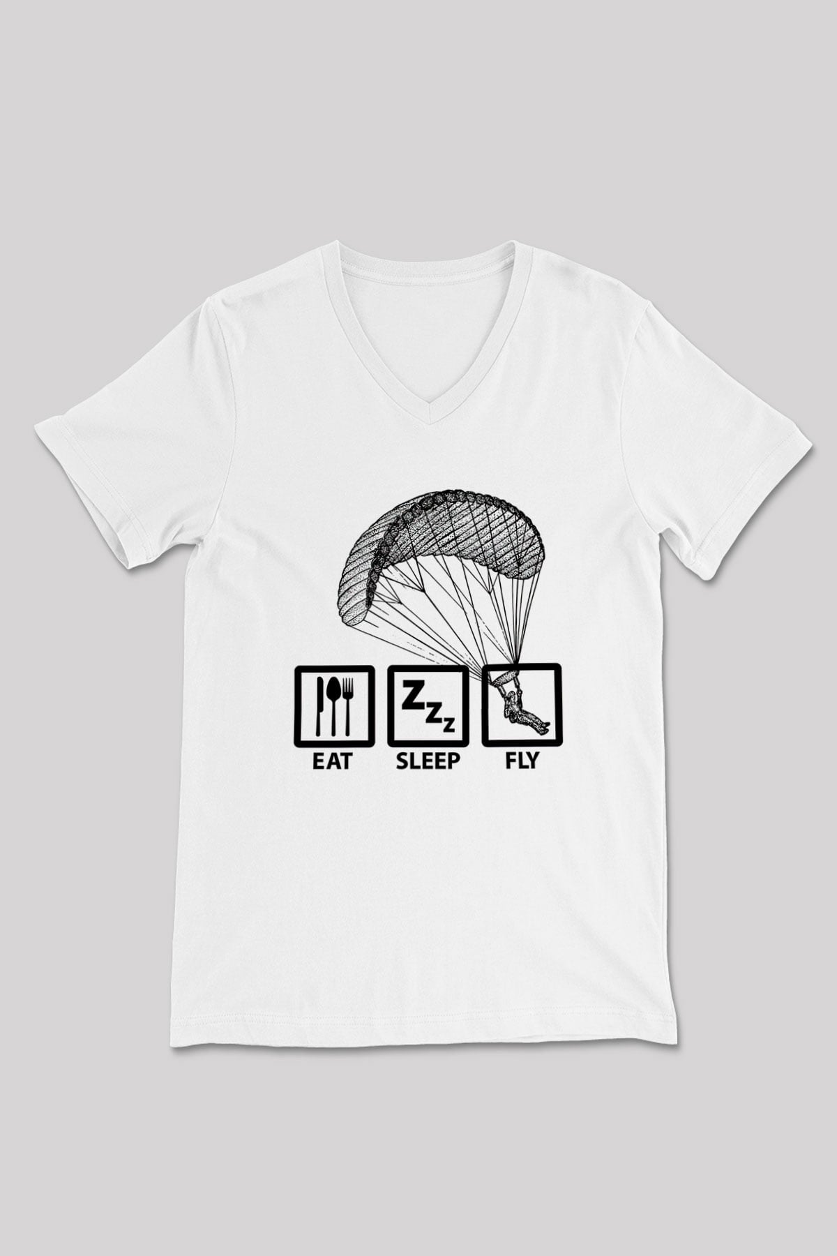 Yamaç Paraşütü Baskılı Unisex V Yaka Tişört - Tshirt