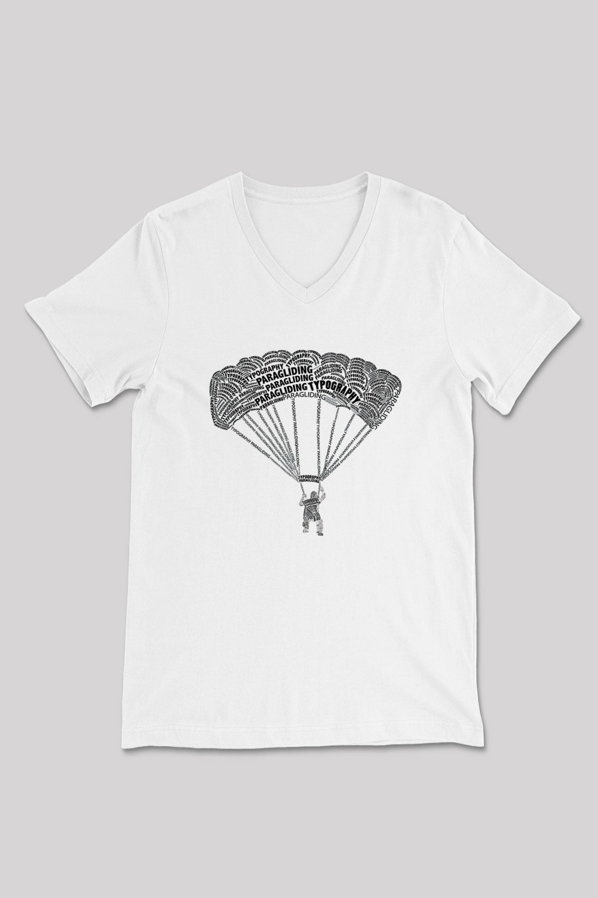 Yamaç Paraşütü Baskılı Unisex V Yaka Tişört - Tshirt