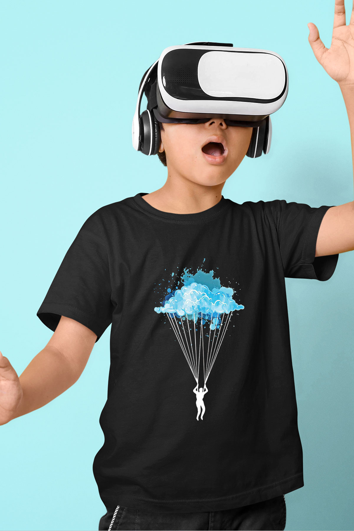 Yamaç Paraşütü - Paragliding Baskılı Unisex Siyah Çocuk Tİşörtü - Tshirt