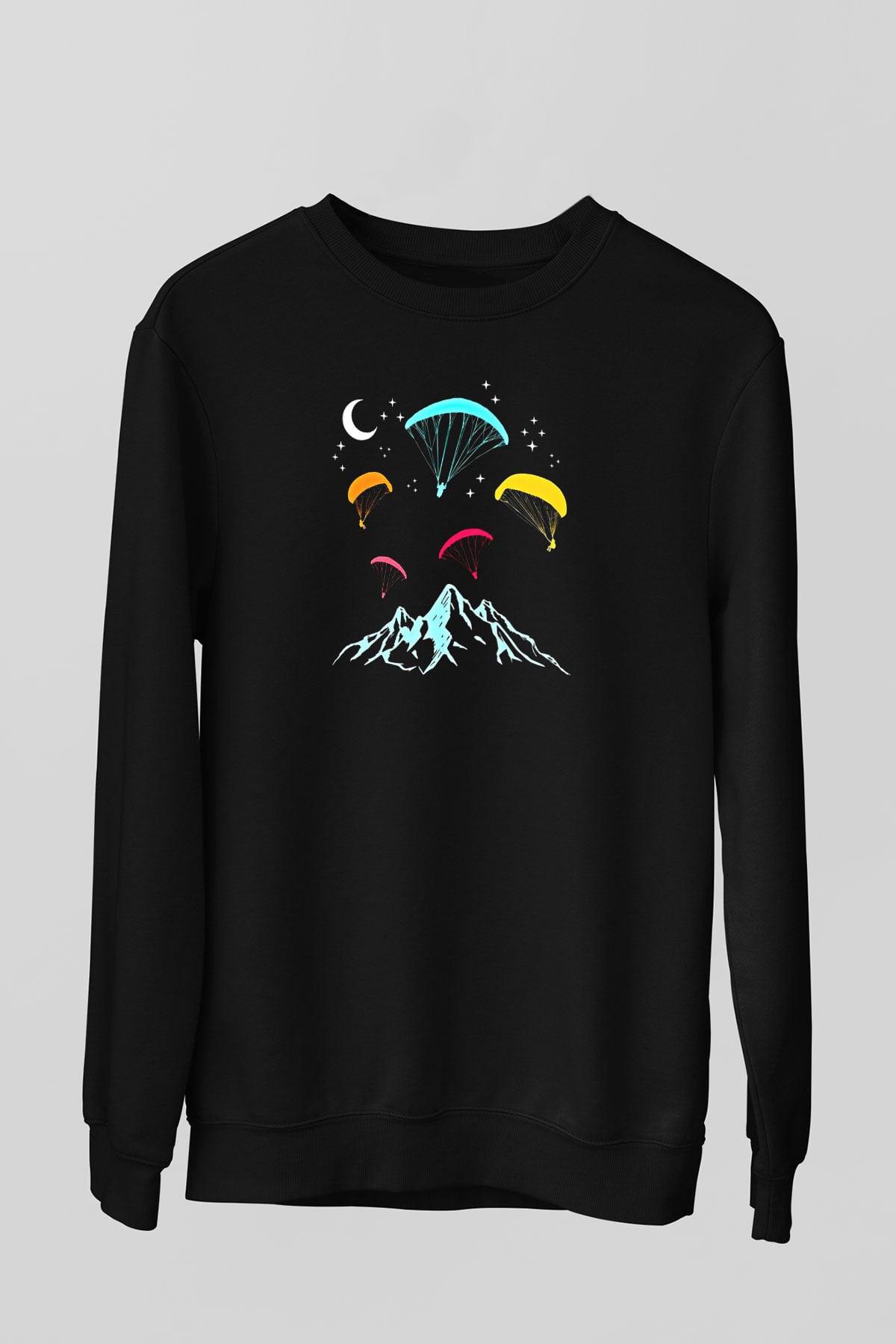 Yamaç Paraşütü - Paragliding Baskılı Unisex Siyah Sweatshirt