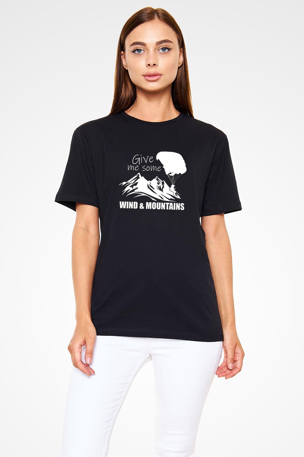 Yamaç Paraşütü - Paragliding Baskılı Unisex Siyah Tişört - Tshirt