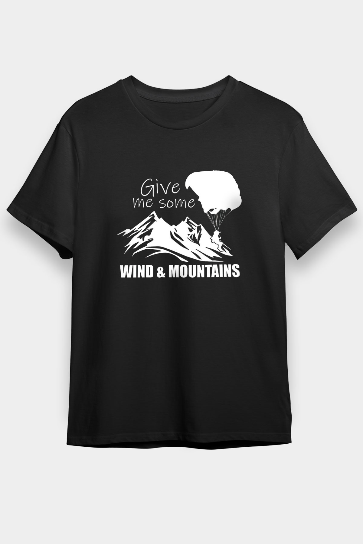 Yamaç Paraşütü - Paragliding Baskılı Unisex Siyah Tişört - Tshirt