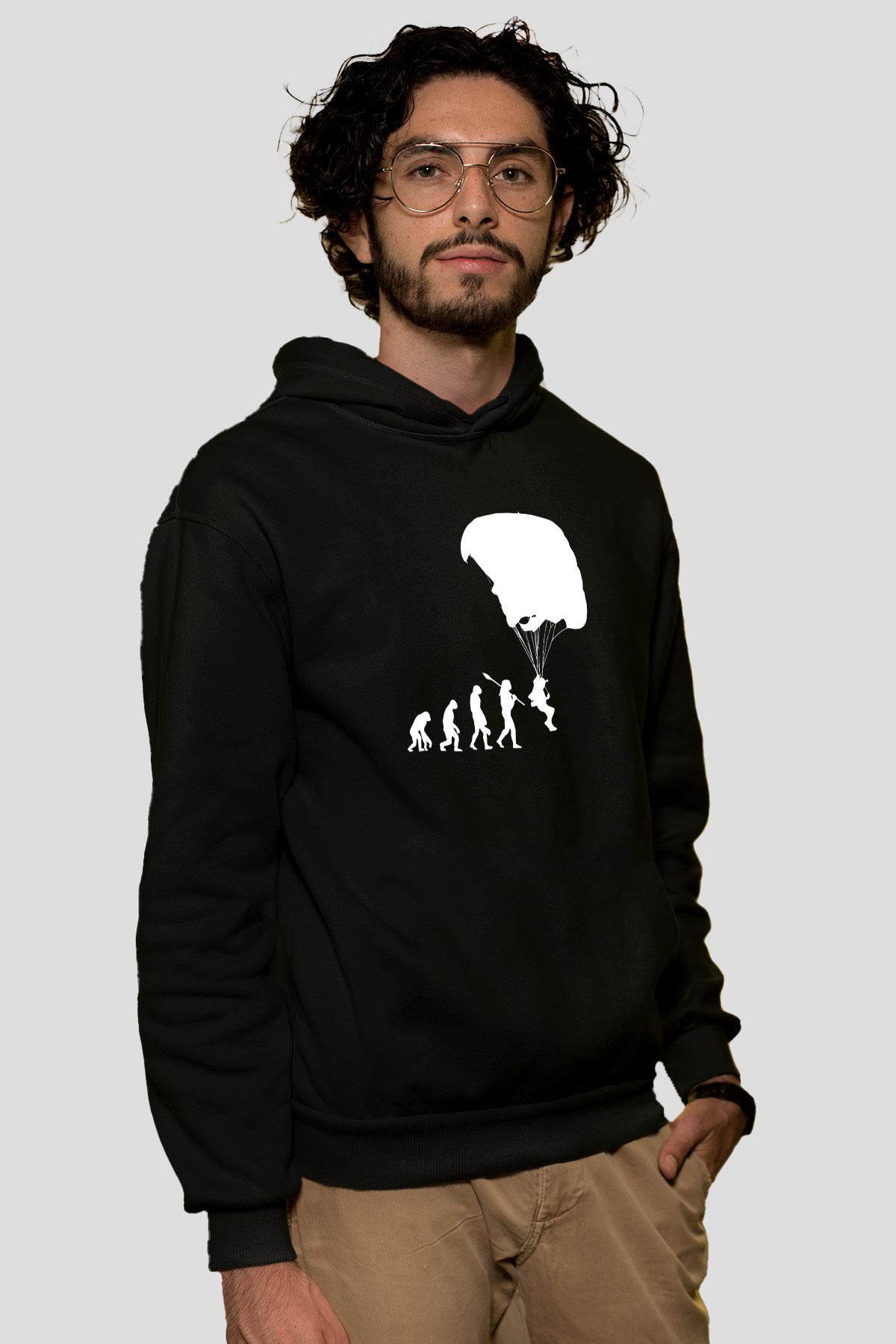 Yamaç Paraşütü - Paragliding Baskılı Unisex Siyah Kapüşonlu Sweatshirt