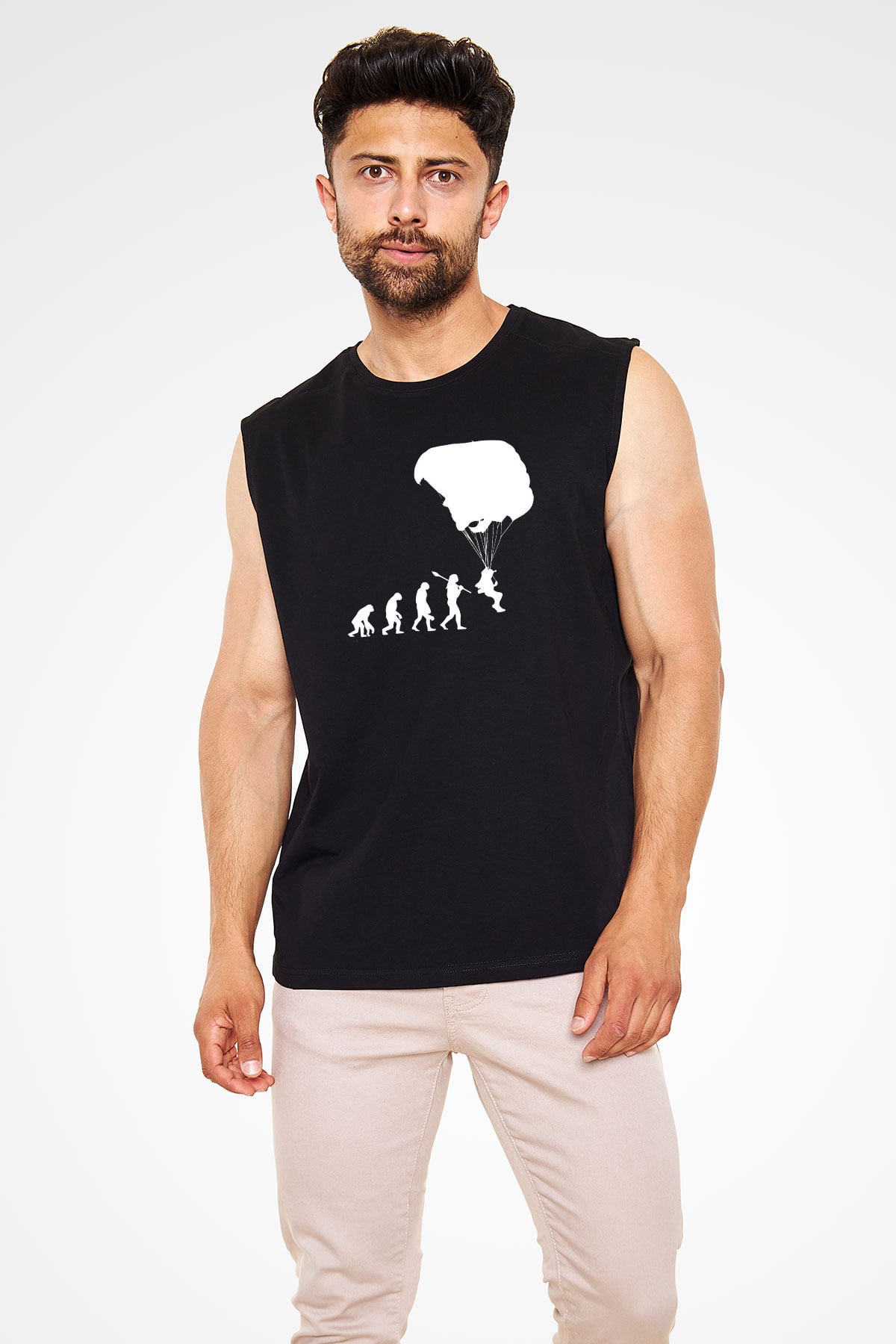Yamaç Paraşütü - Paragliding Baskılı Unisex Siyah Kolsuz Tişört