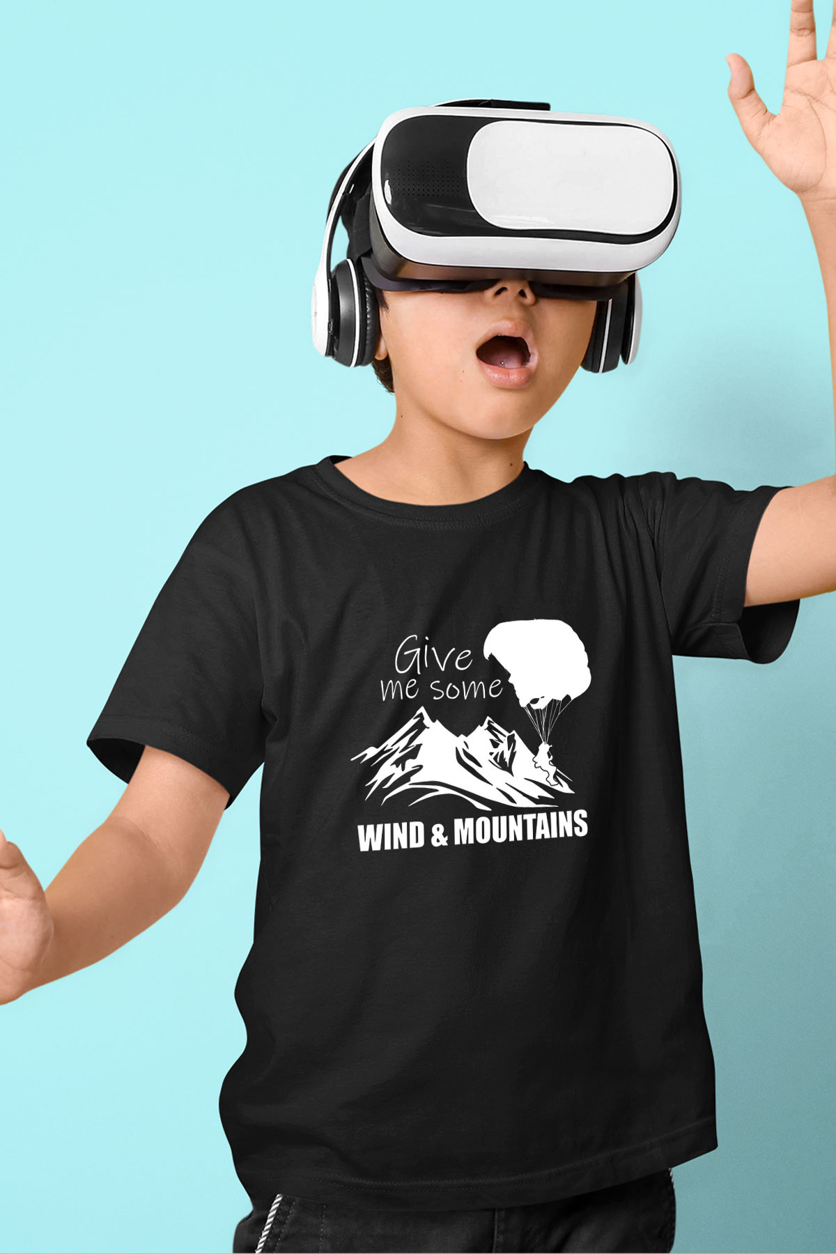 Yamaç Paraşütü - Paragliding Baskılı Unisex Siyah Çocuk Tİşörtü - Tshirt