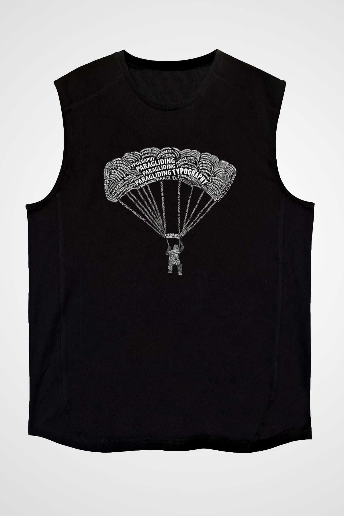 Yamaç Paraşütü - Paragliding Baskılı Unisex Siyah Kolsuz Tişört